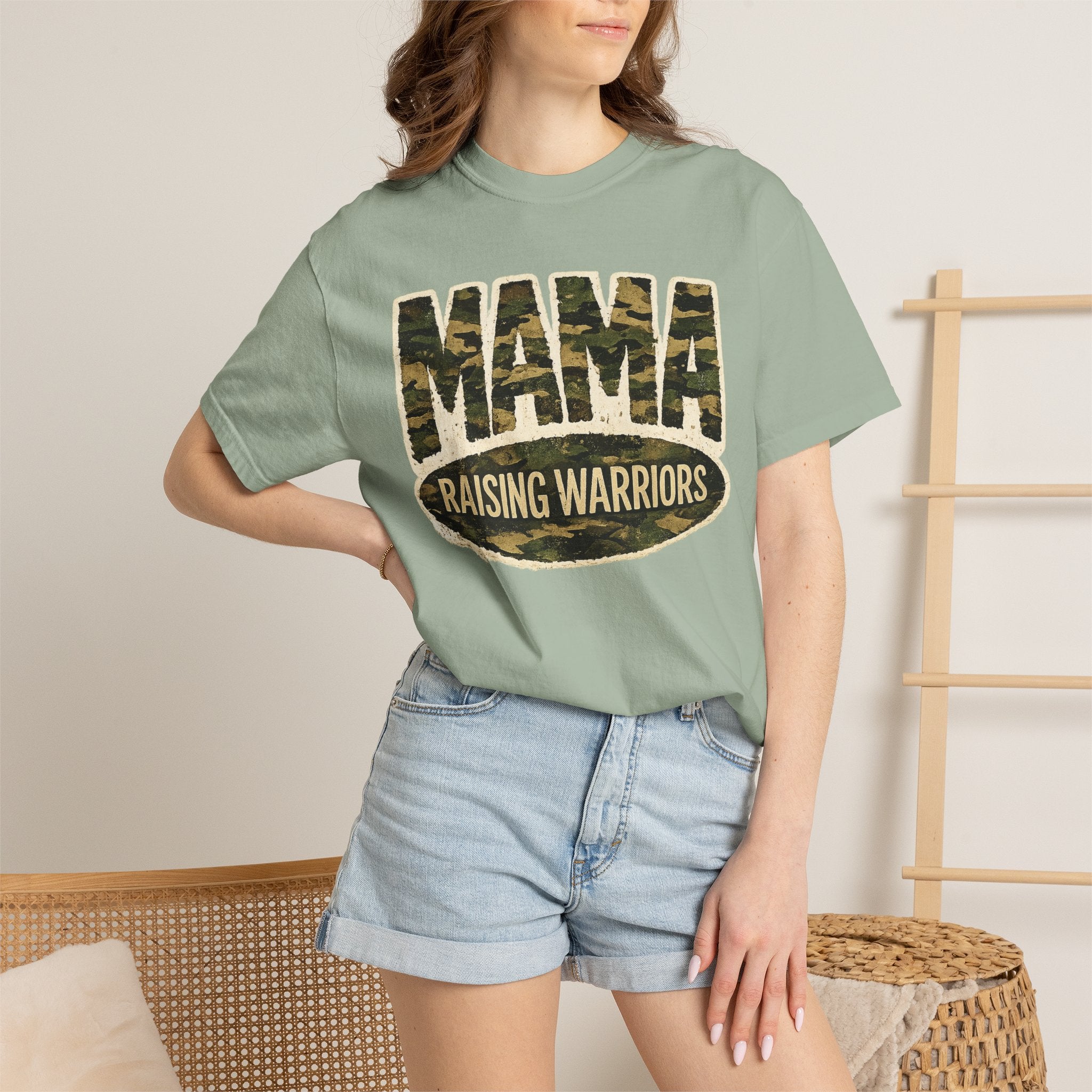 Mama Raising Warriors T-Shirt — Camo Mom Tee for Military & Active Families