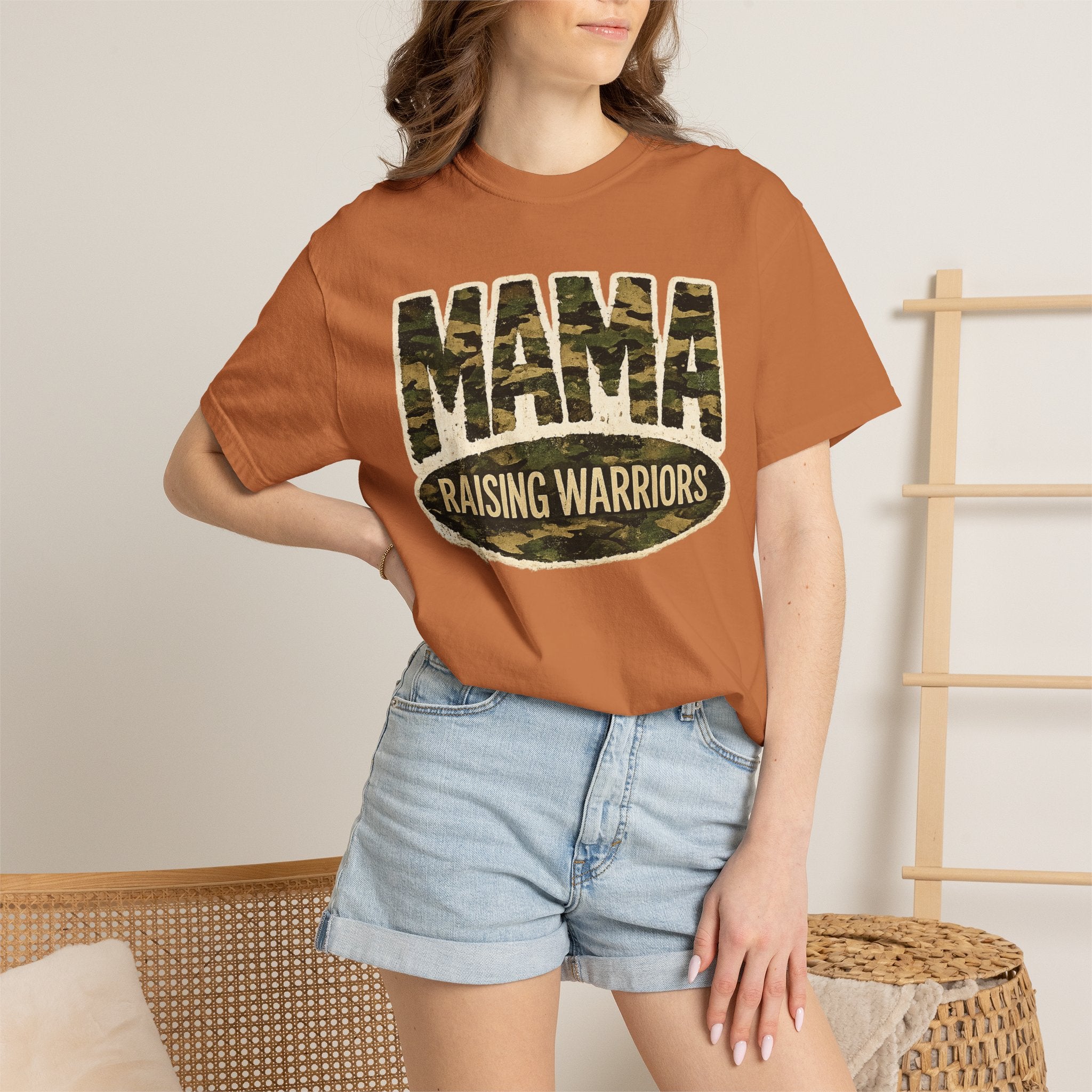 Mama Raising Warriors T-Shirt — Camo Mom Tee for Military & Active Families