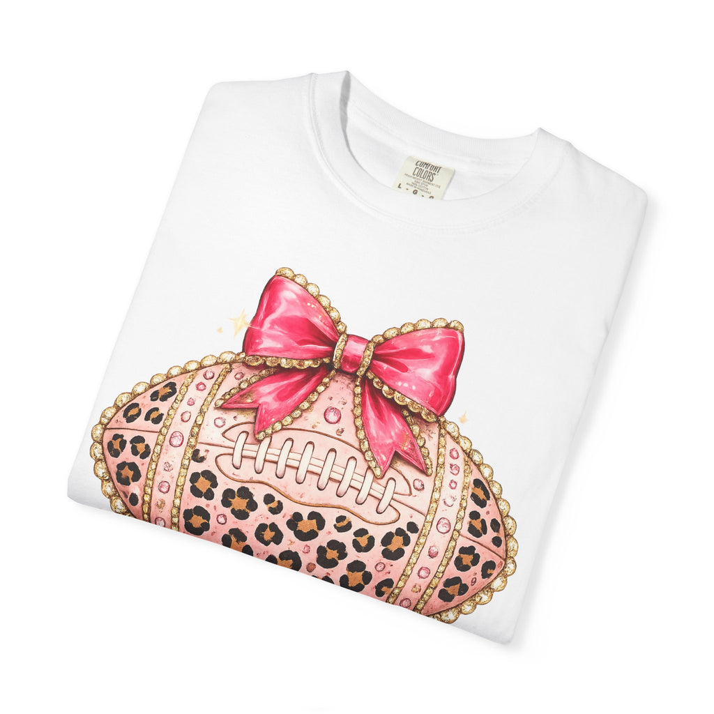Leopard Print Pink Bow Football T-Shirt
