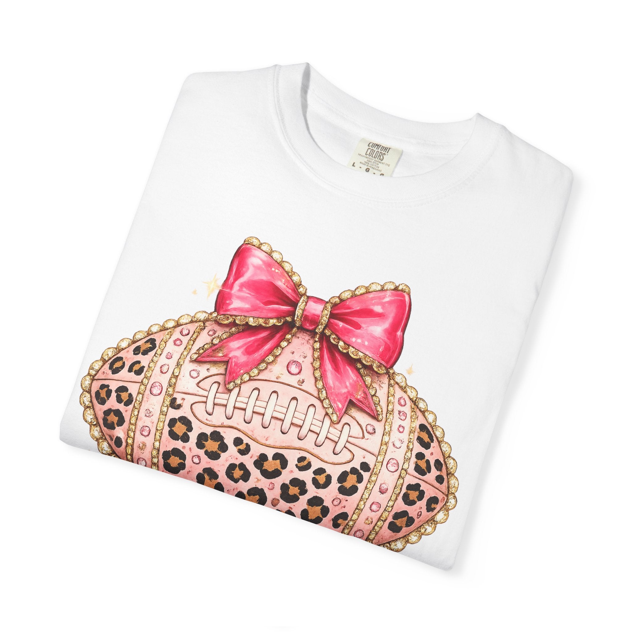 Leopard Print Pink Bow Football T-Shirt