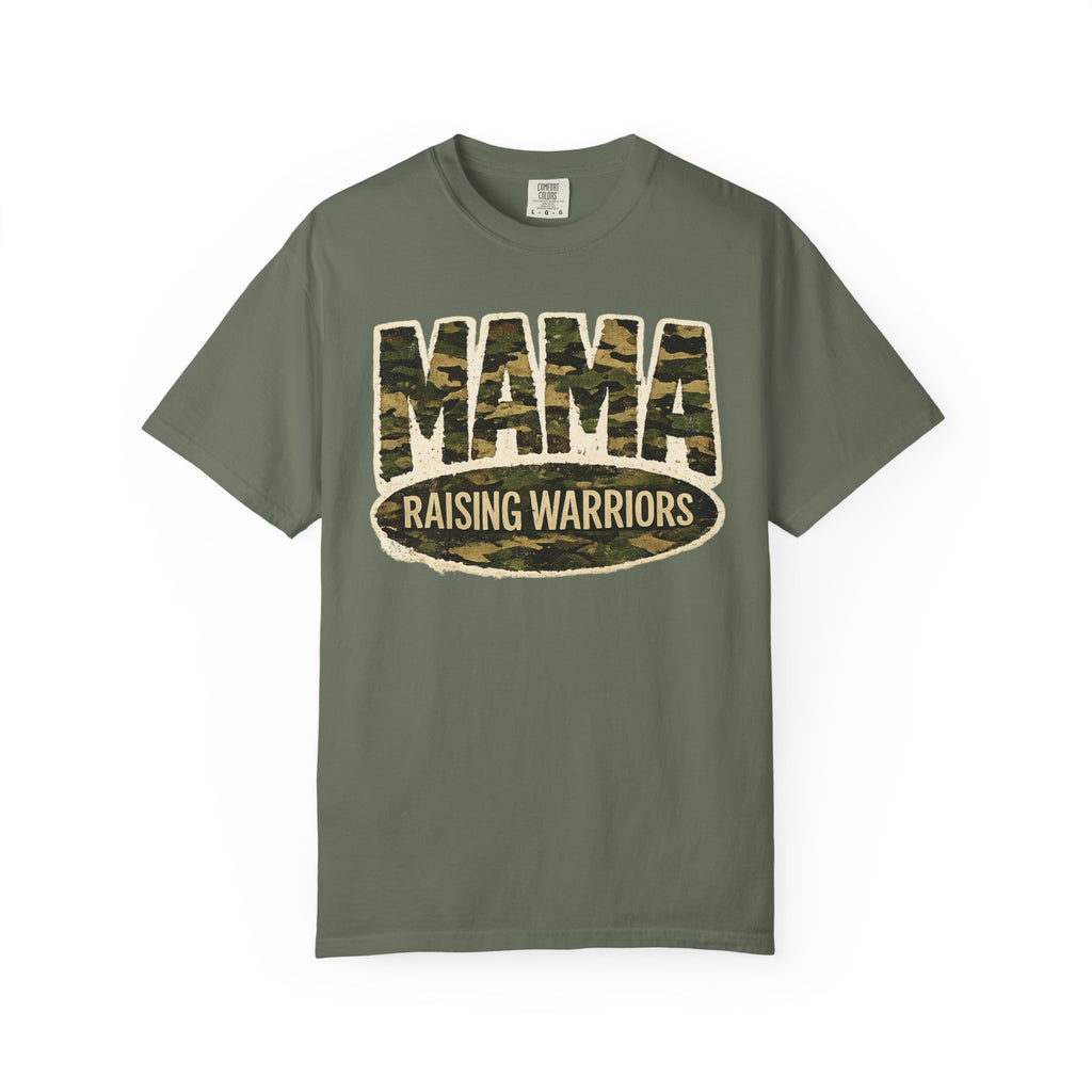 Mama Raising Warriors T-Shirt — Camo Mom Tee for Military & Active Families