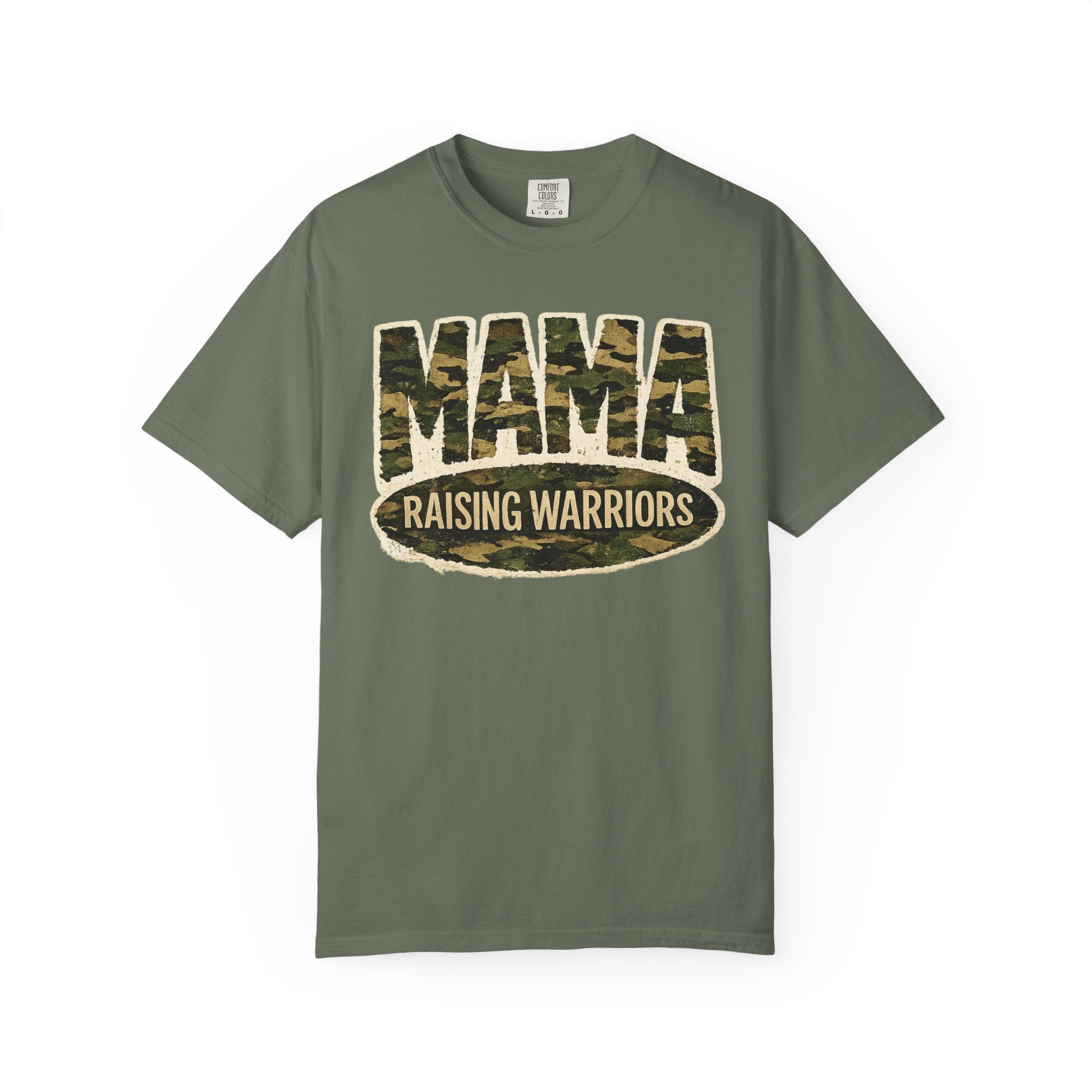 Mama Raising Warriors T-Shirt — Camo Mom Tee for Military & Active Families