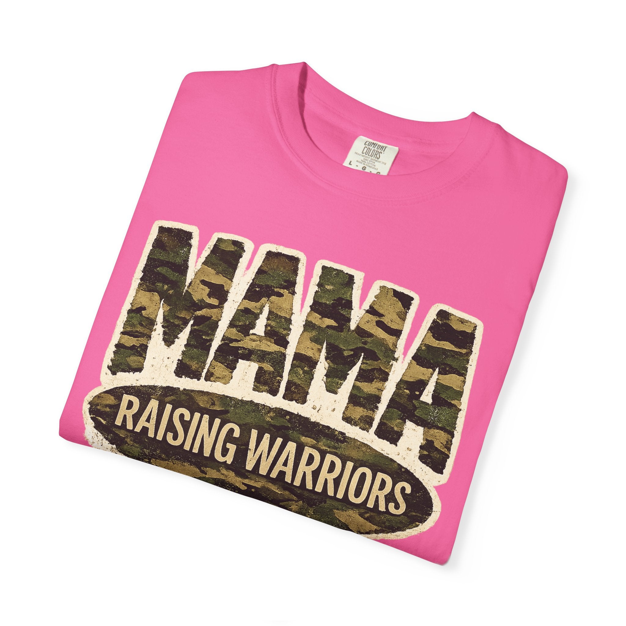 Mama Raising Warriors T-Shirt — Camo Mom Tee for Military & Active Families