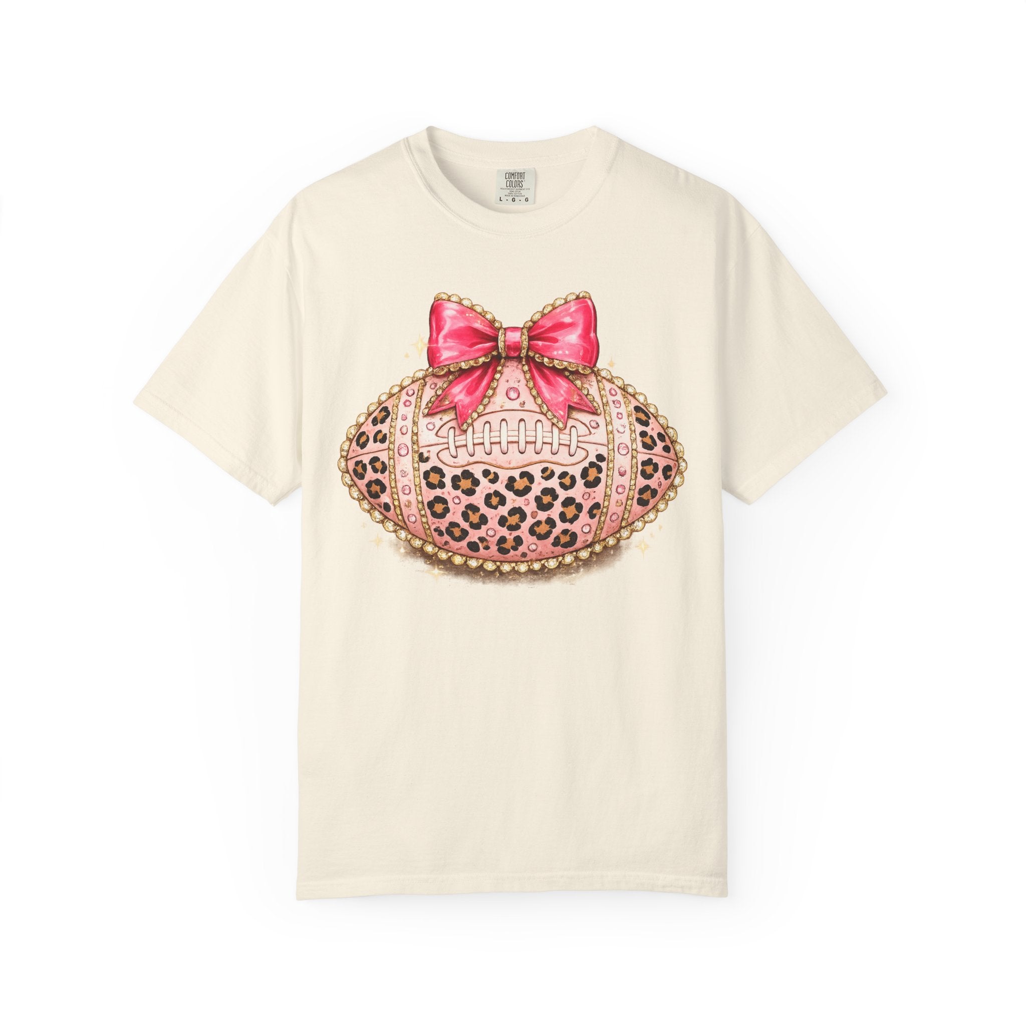 Leopard Print Pink Bow Football T-Shirt