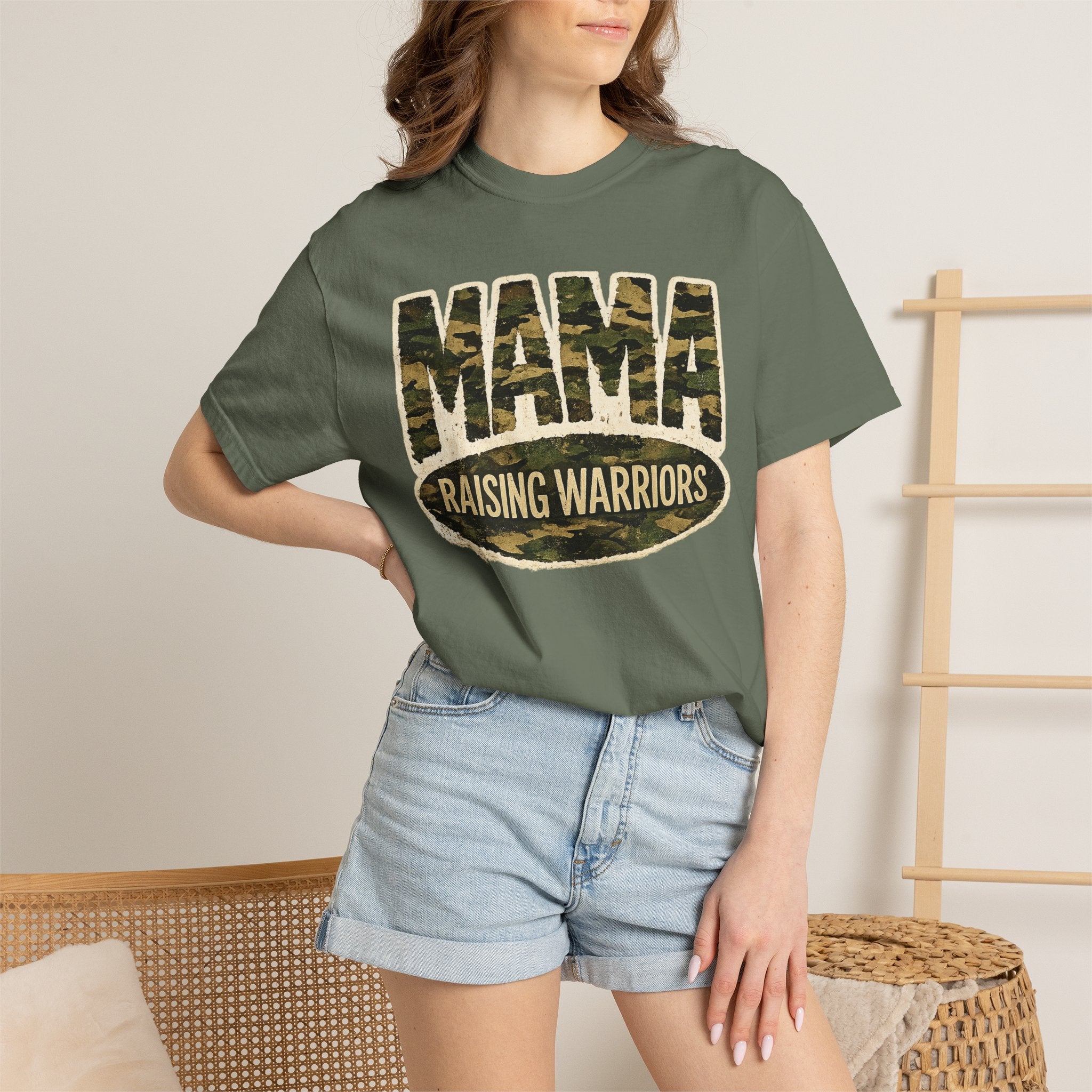Mama Raising Warriors T-Shirt — Camo Mom Tee for Military & Active Families