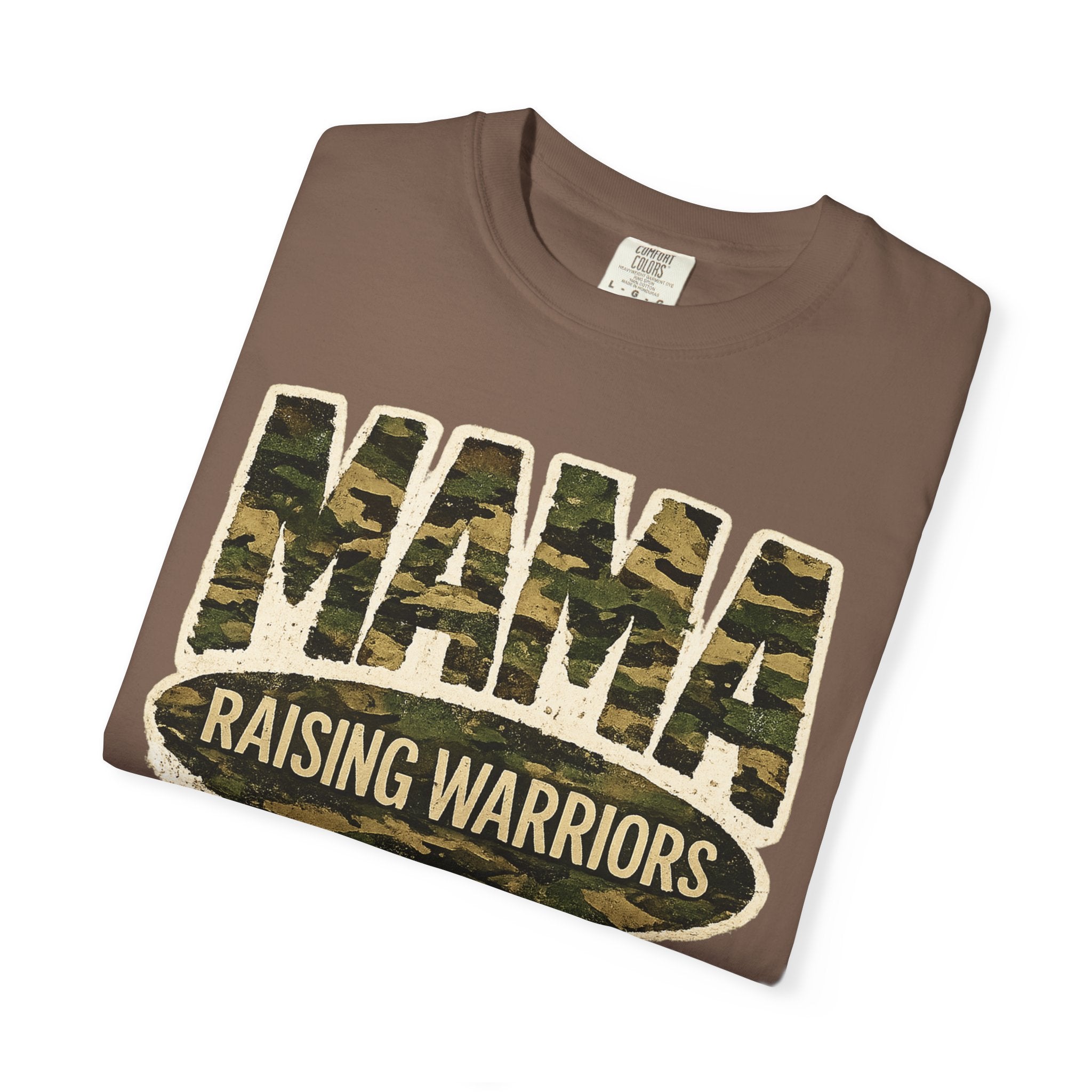 Mama Raising Warriors T-Shirt — Camo Mom Tee for Military & Active Families
