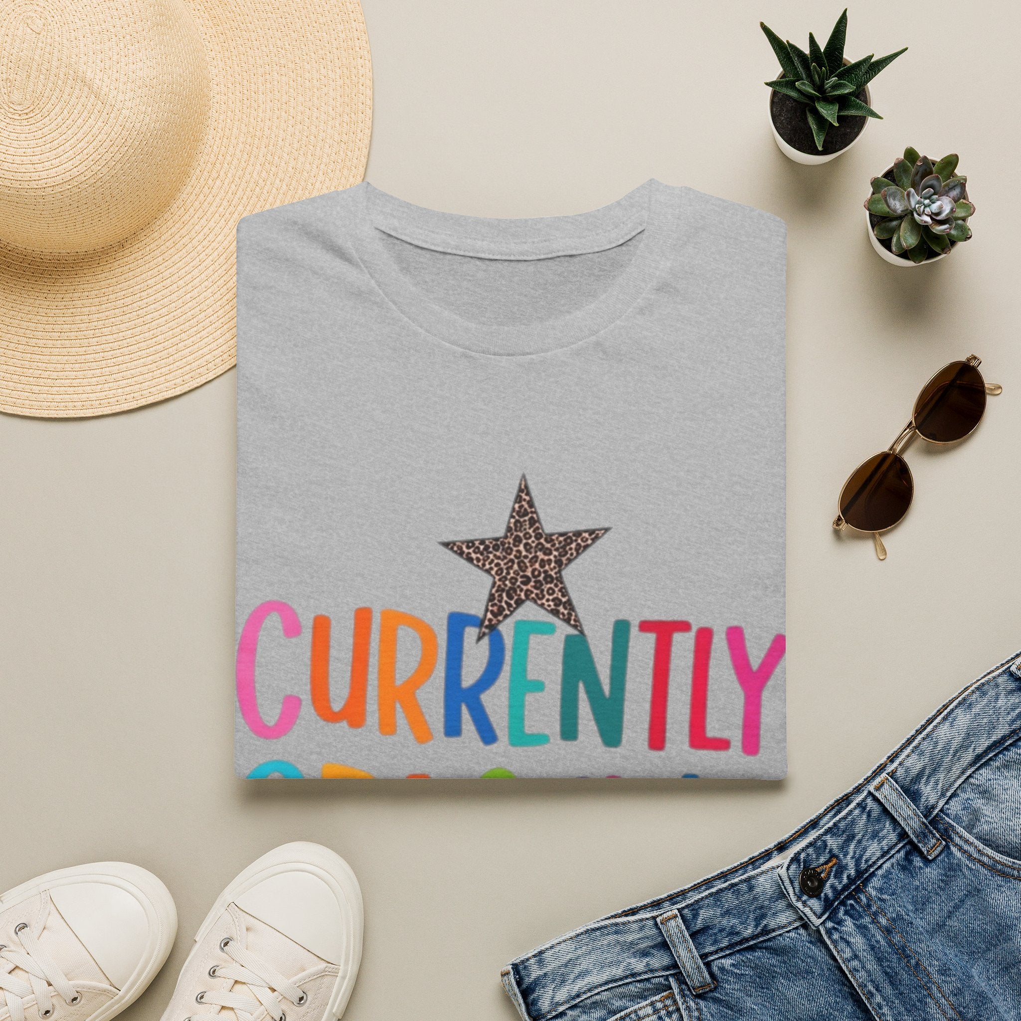 Currently Crashing Out T‑Shirt — Colorful Retro Stars Graphic Tee
