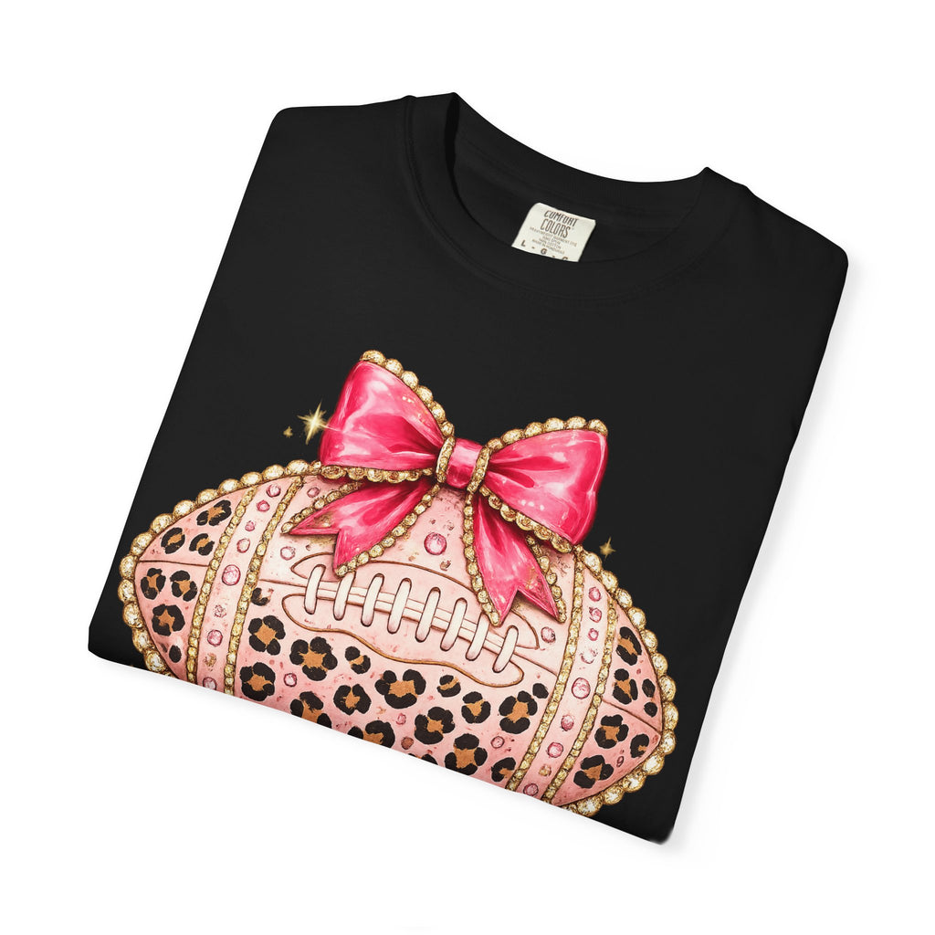 Leopard Print Pink Bow Football T-Shirt