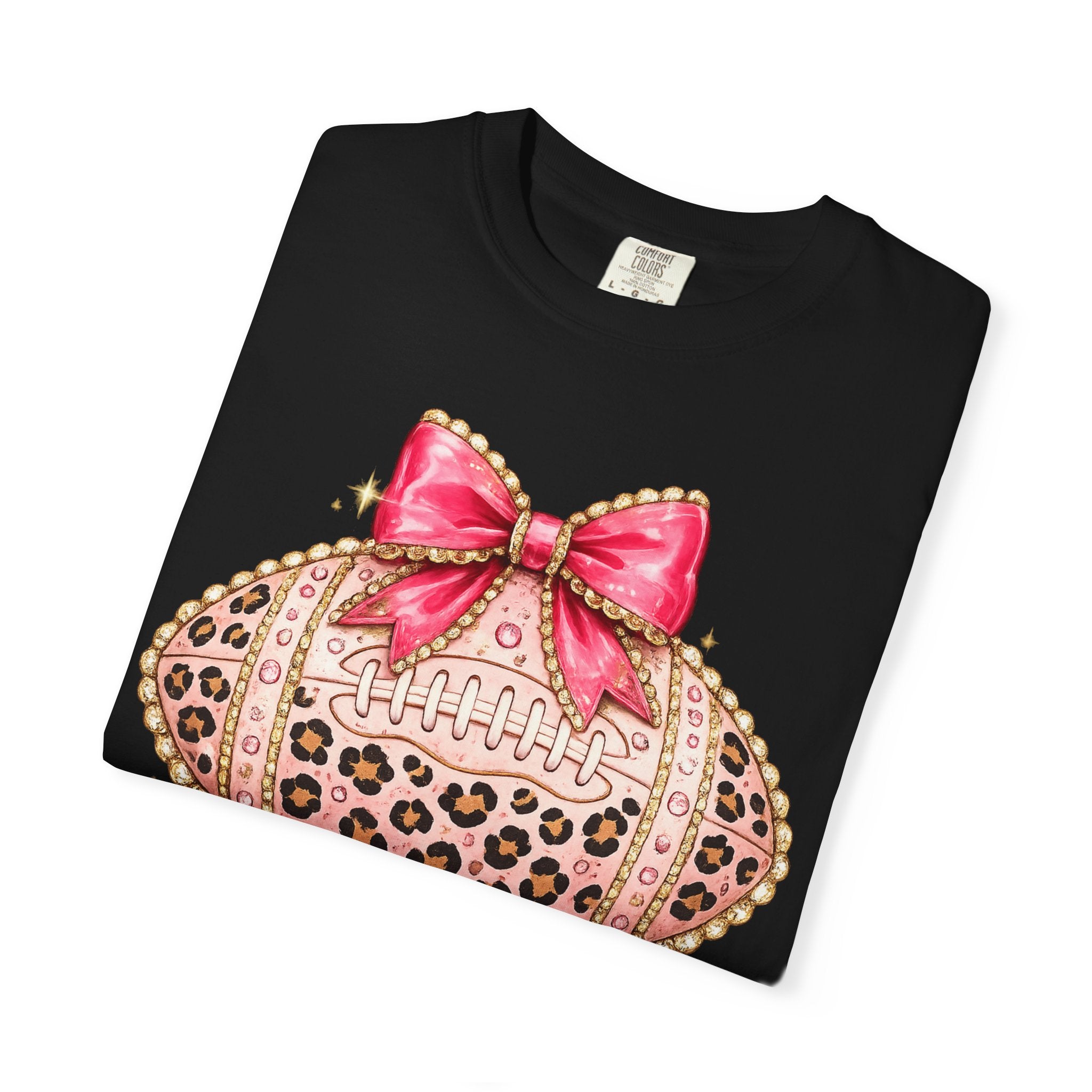 Leopard Print Pink Bow Football T-Shirt