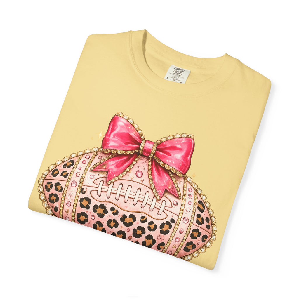 Leopard Print Pink Bow Football T-Shirt