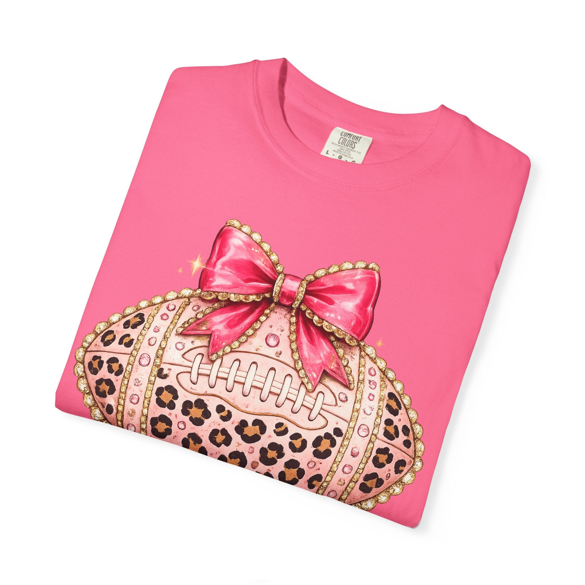 Leopard Print Pink Bow Football T-Shirt