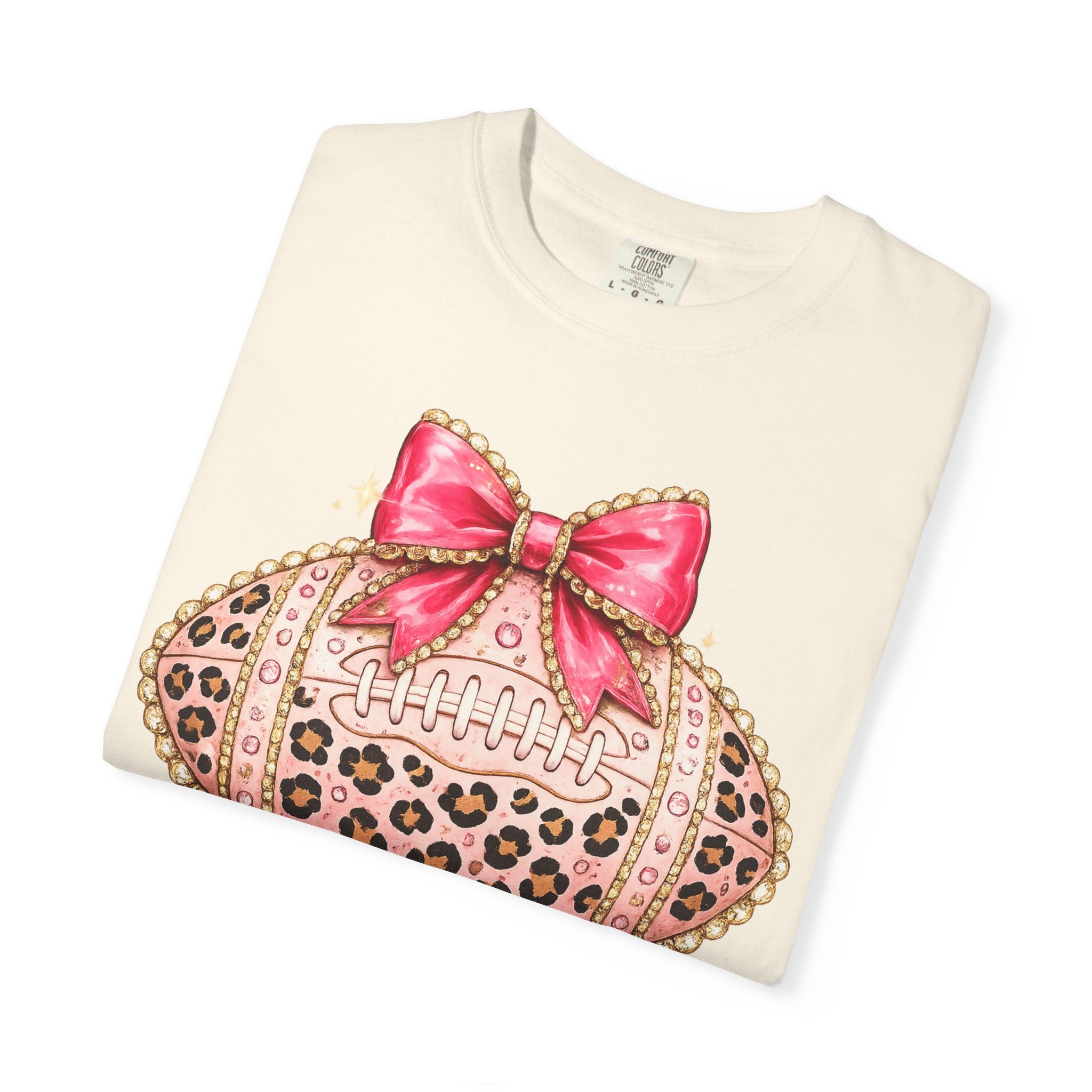 Leopard Print Pink Bow Football T-Shirt