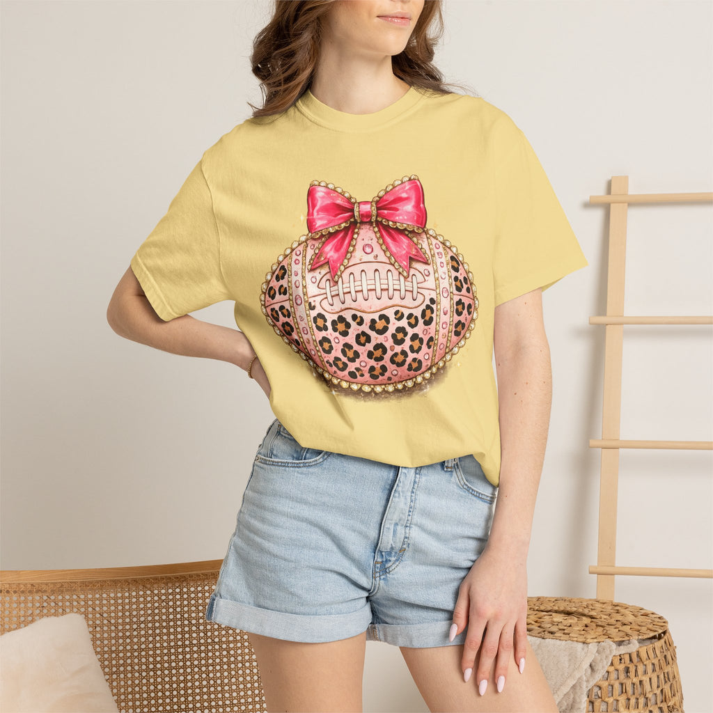 Leopard Print Pink Bow Football T-Shirt