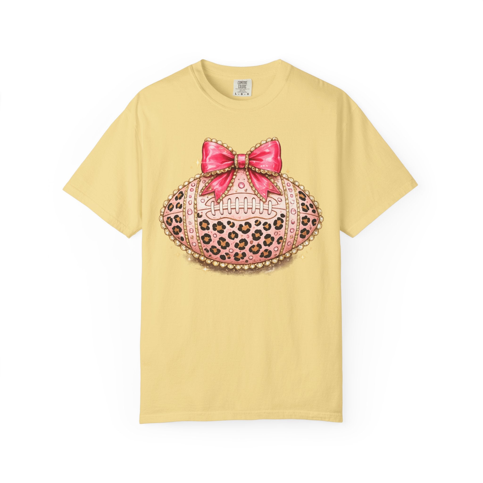 Leopard Print Pink Bow Football T-Shirt