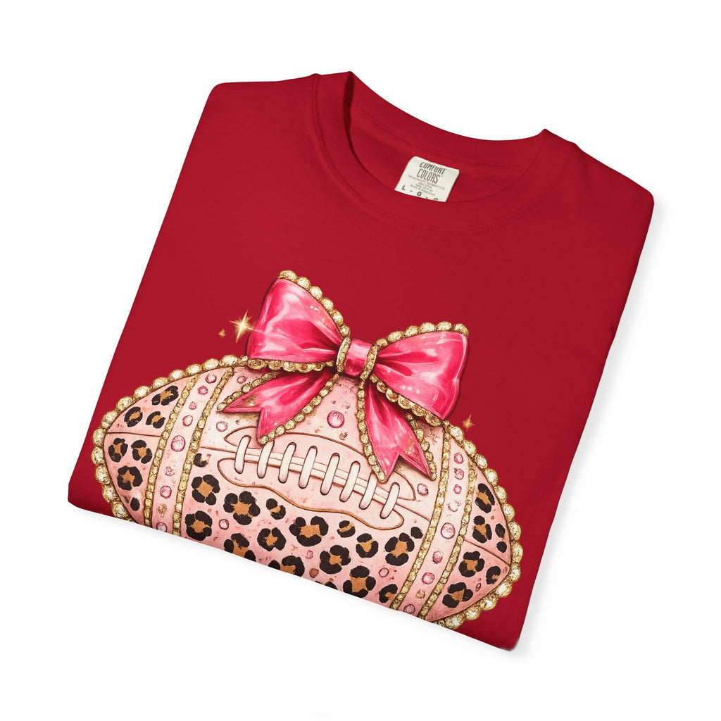 Leopard Print Pink Bow Football T-Shirt