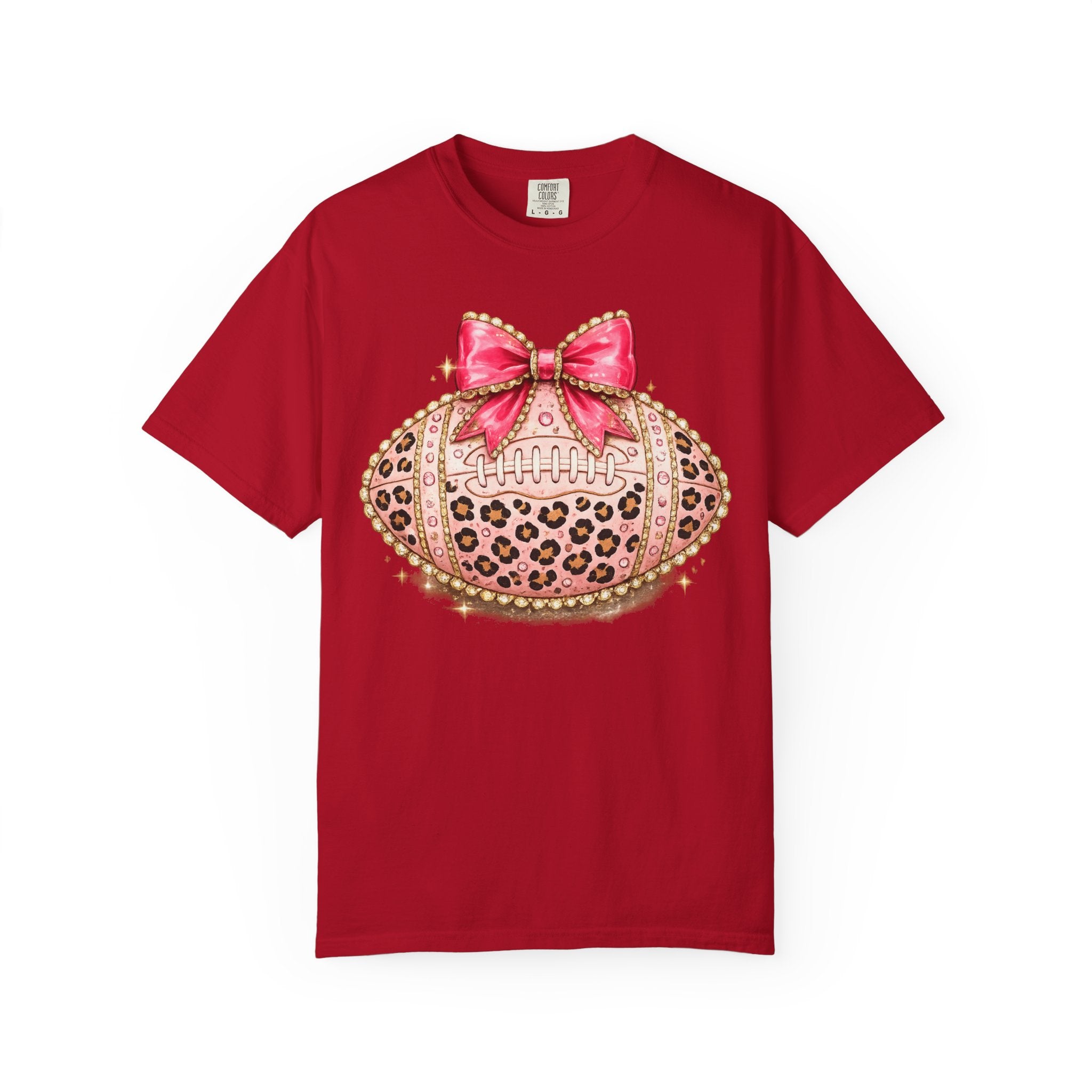 Leopard Print Pink Bow Football T-Shirt
