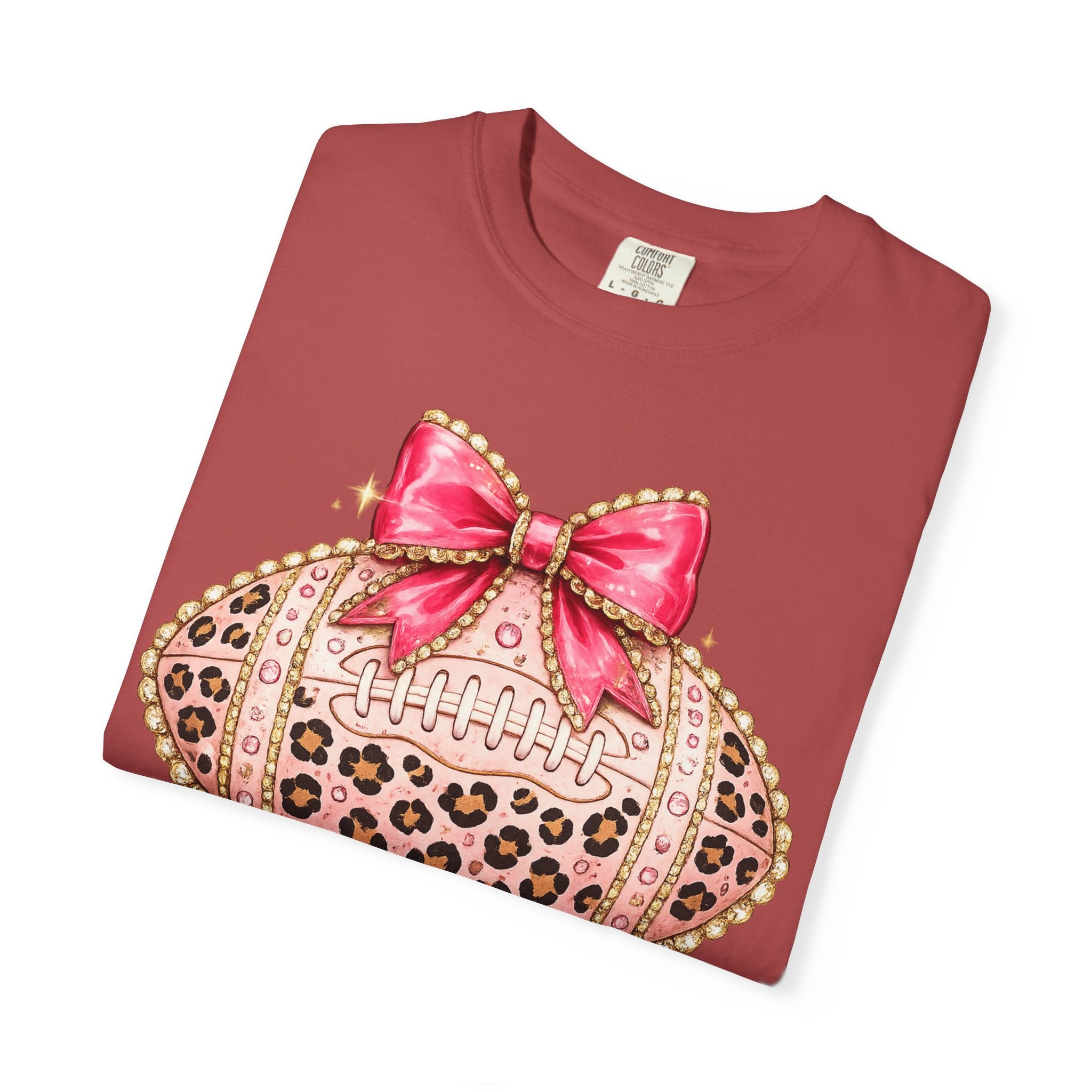 Leopard Print Pink Bow Football T-Shirt
