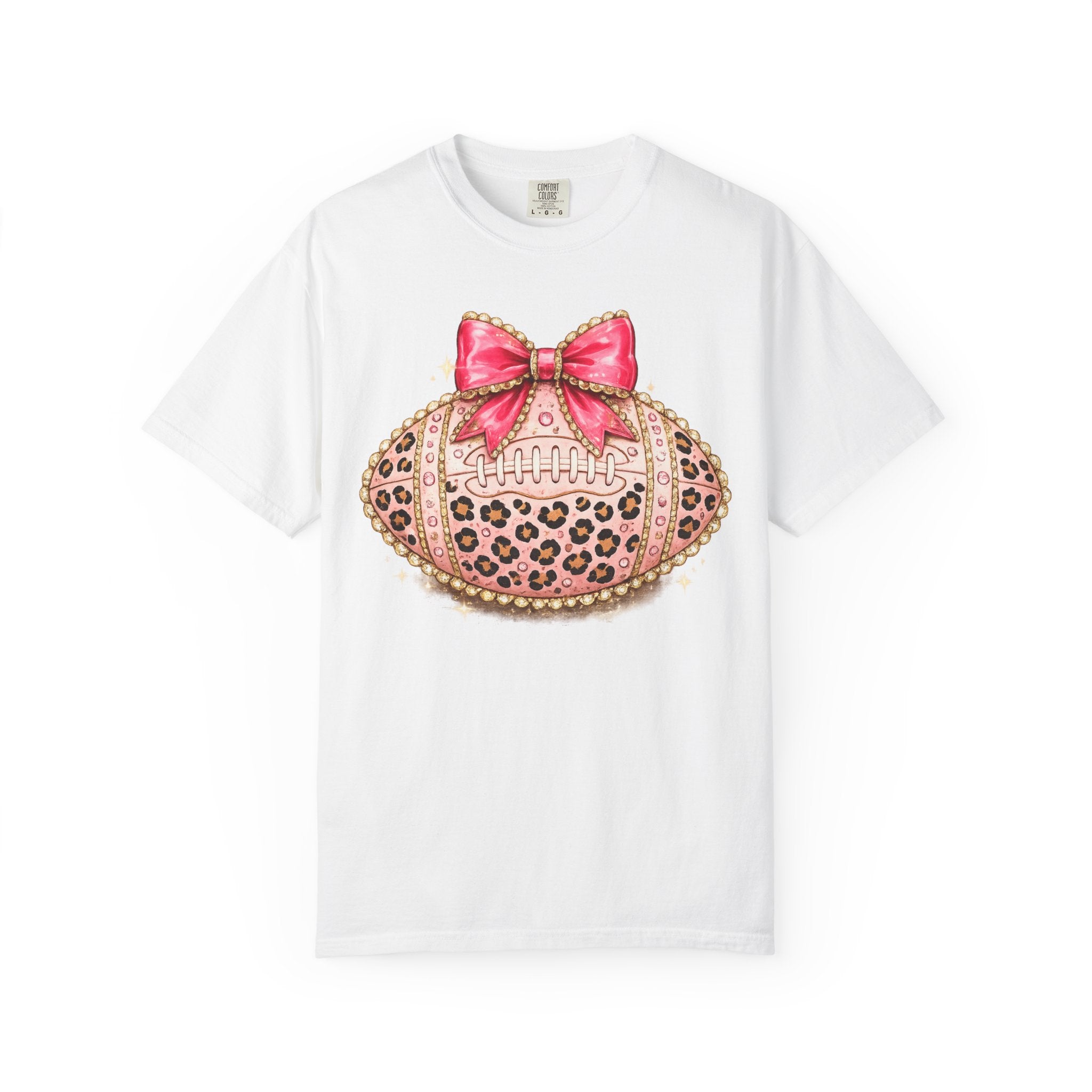 Leopard Print Pink Bow Football T-Shirt