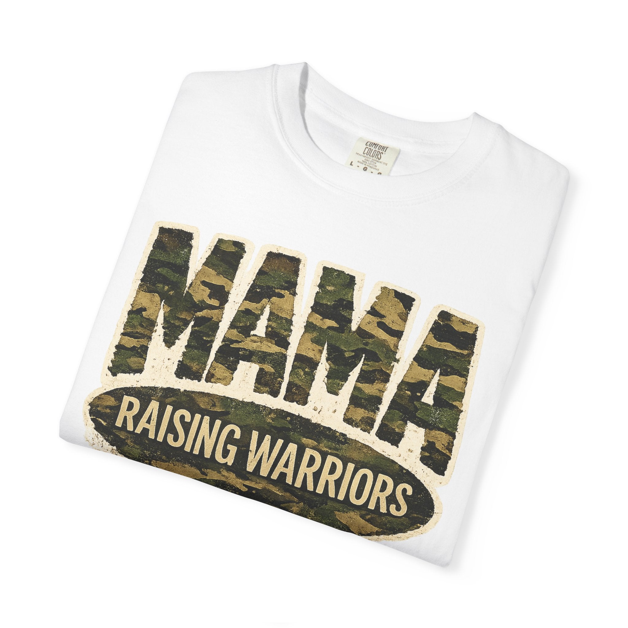 Mama Raising Warriors T-Shirt — Camo Mom Tee for Military & Active Families