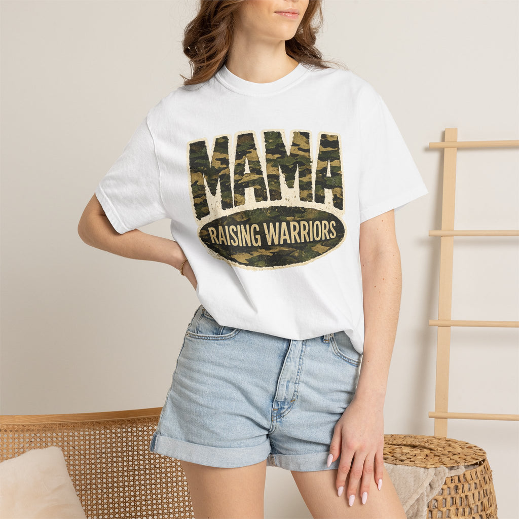 Mama Raising Warriors T-Shirt — Camo Mom Tee for Military & Active Families