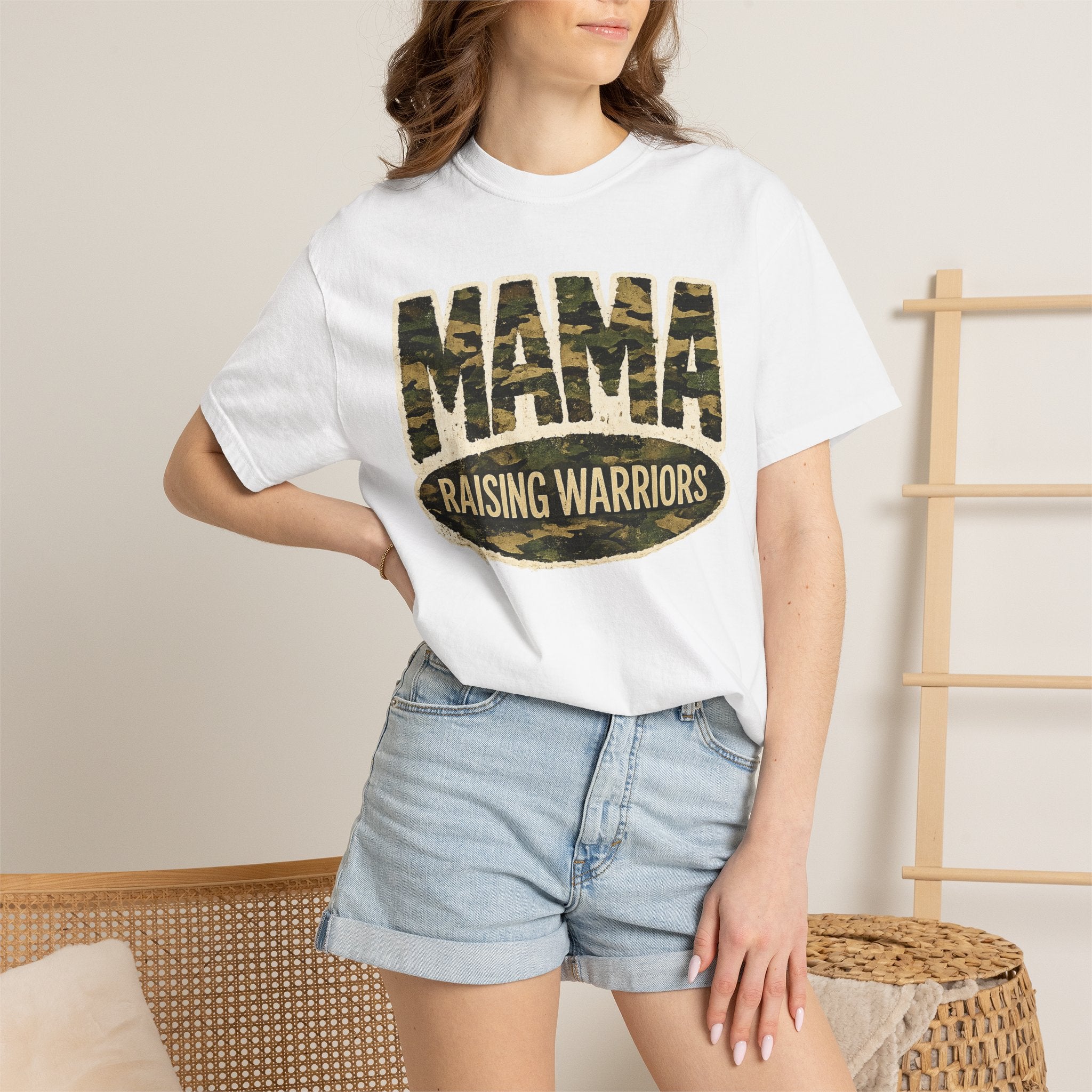 Mama Raising Warriors T-Shirt — Camo Mom Tee for Military & Active Families