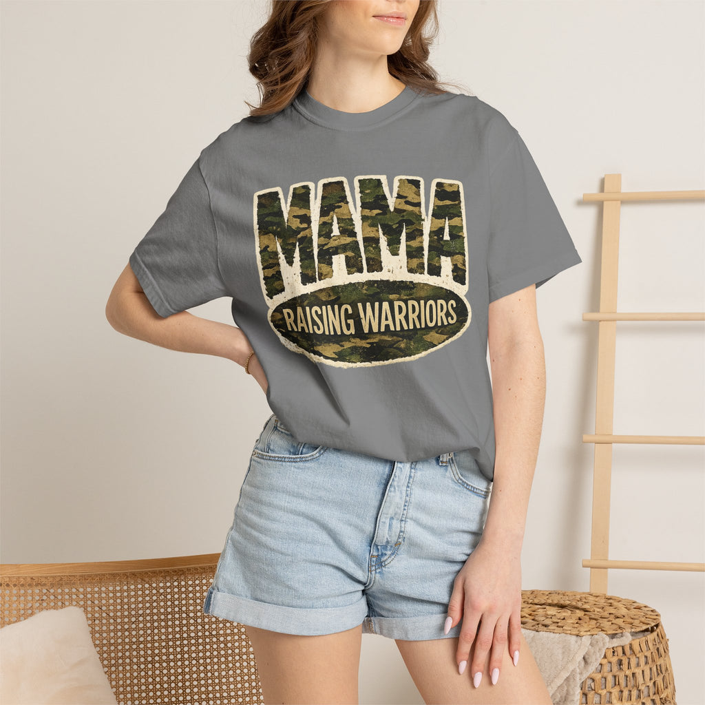 Mama Raising Warriors T-Shirt — Camo Mom Tee for Military & Active Families