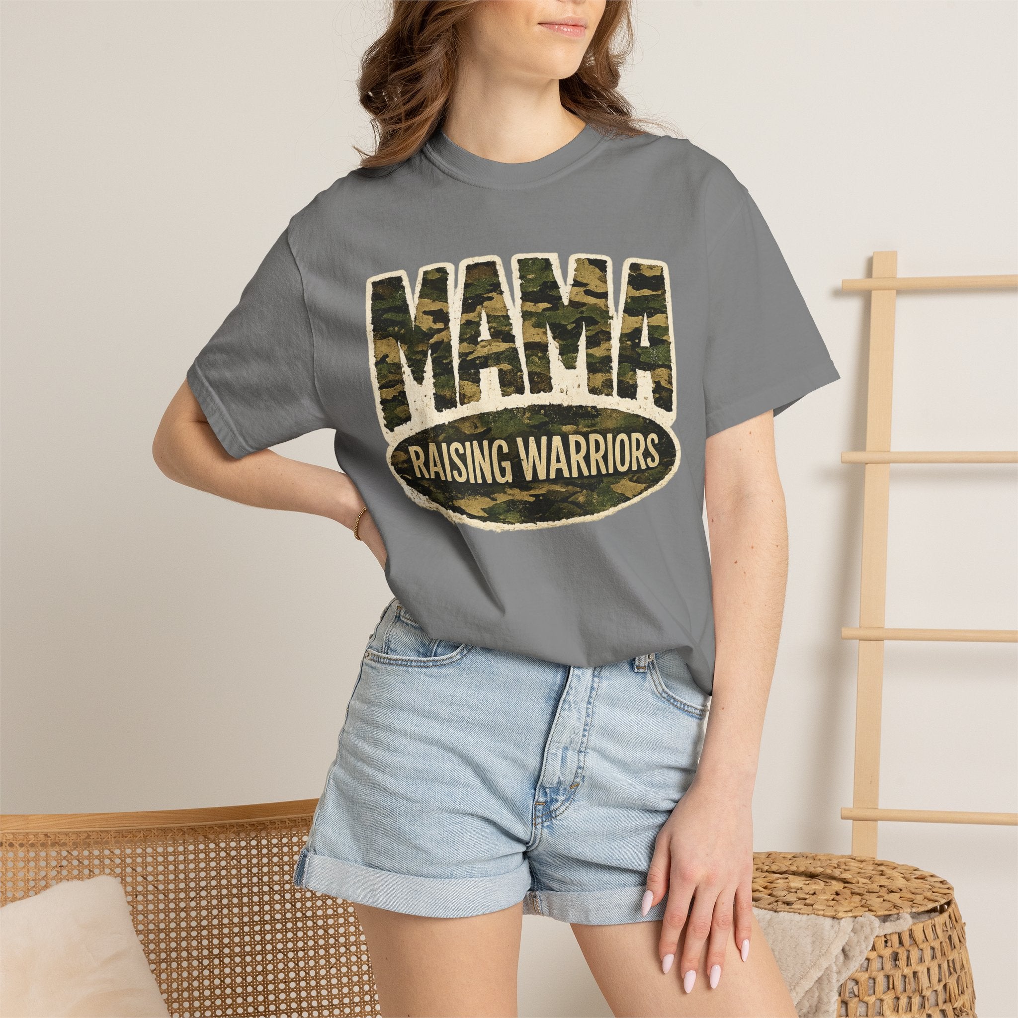 Mama Raising Warriors T-Shirt — Camo Mom Tee for Military & Active Families