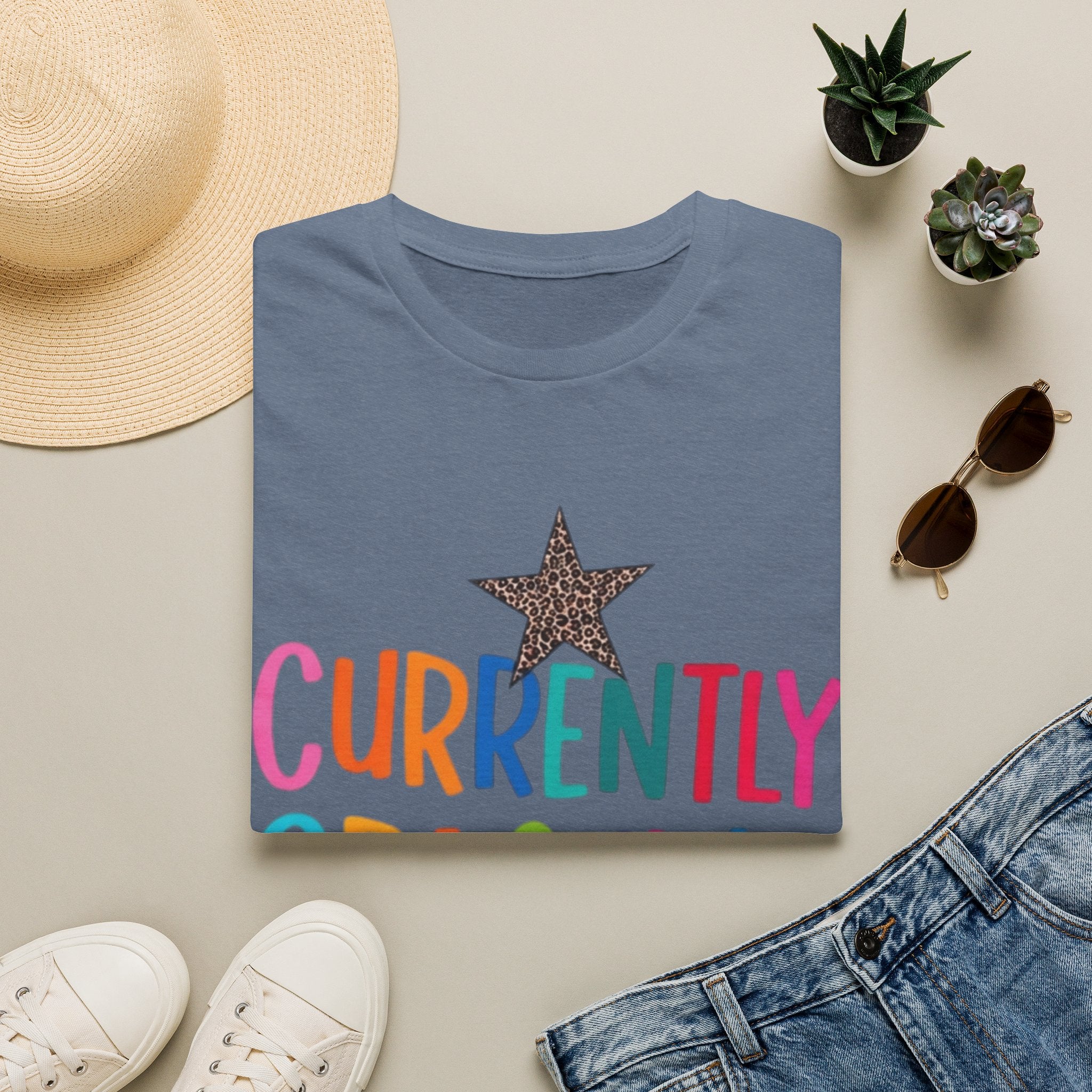 Currently Crashing Out T‑Shirt — Colorful Retro Stars Graphic Tee