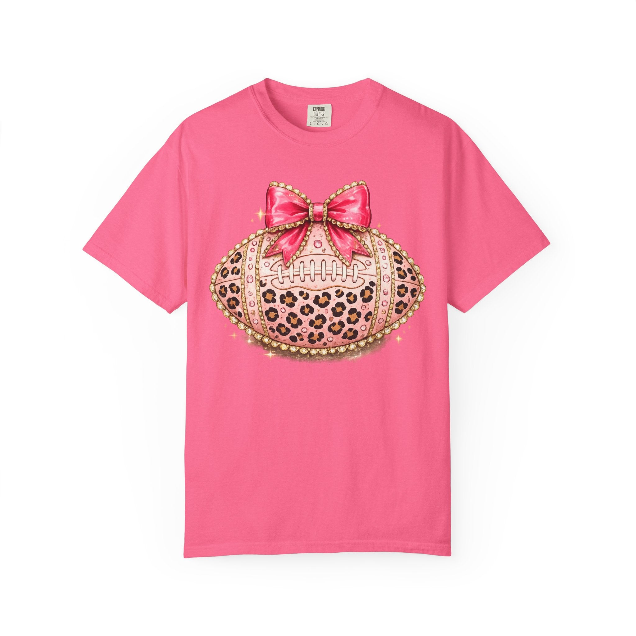 Leopard Print Pink Bow Football T-Shirt