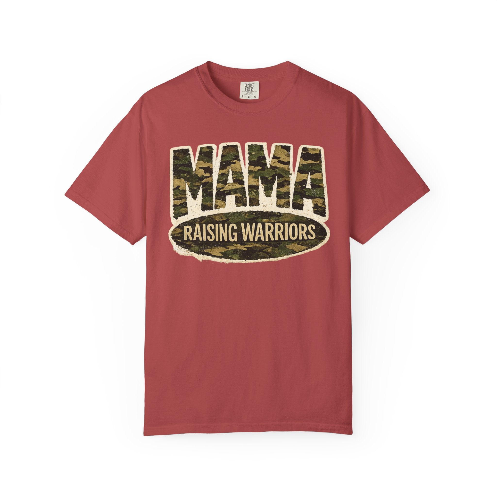 Mama Raising Warriors T-Shirt — Camo Mom Tee for Military & Active Families