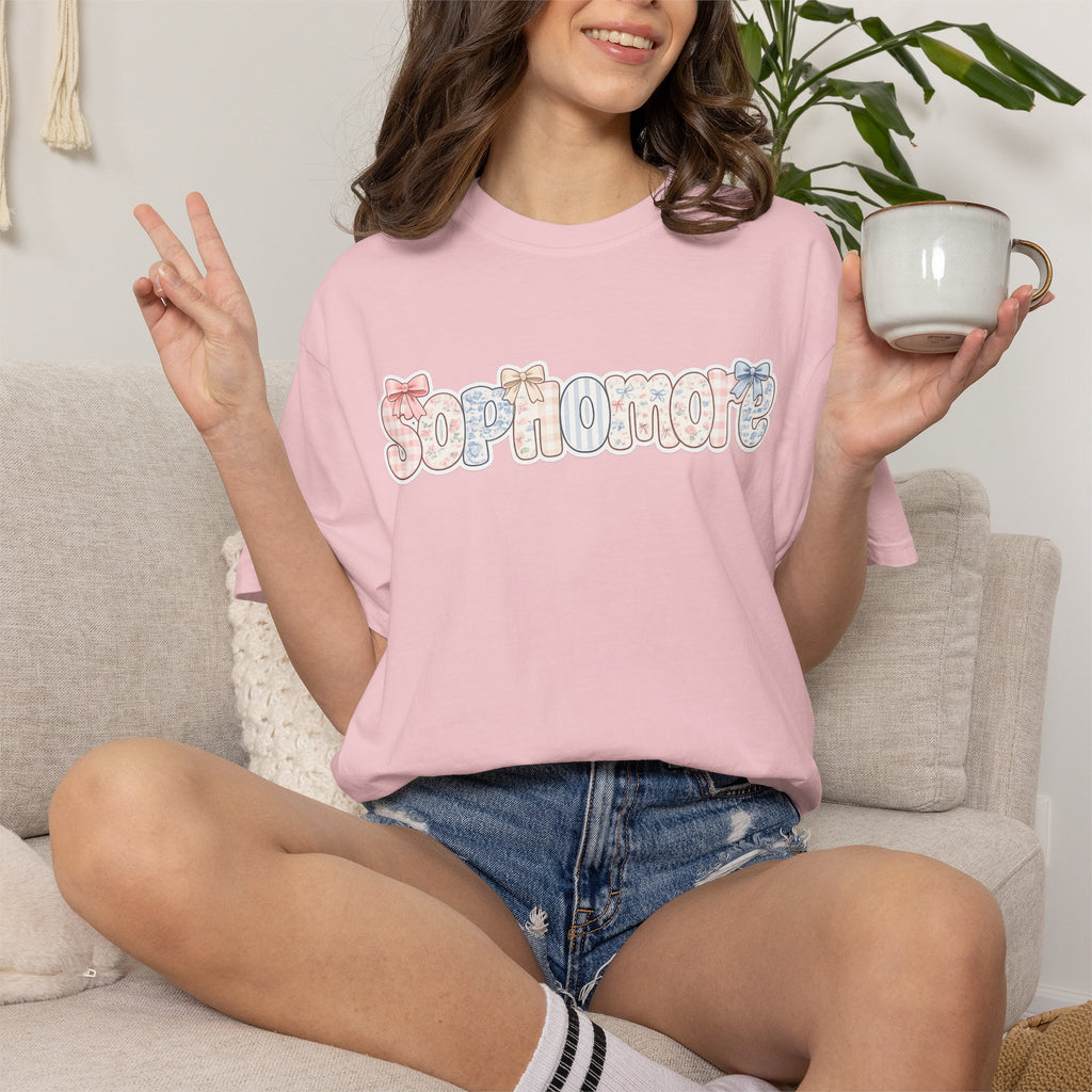 Sophomore Floral Graphic T-Shirt — Back-to-School College Crew Tee
