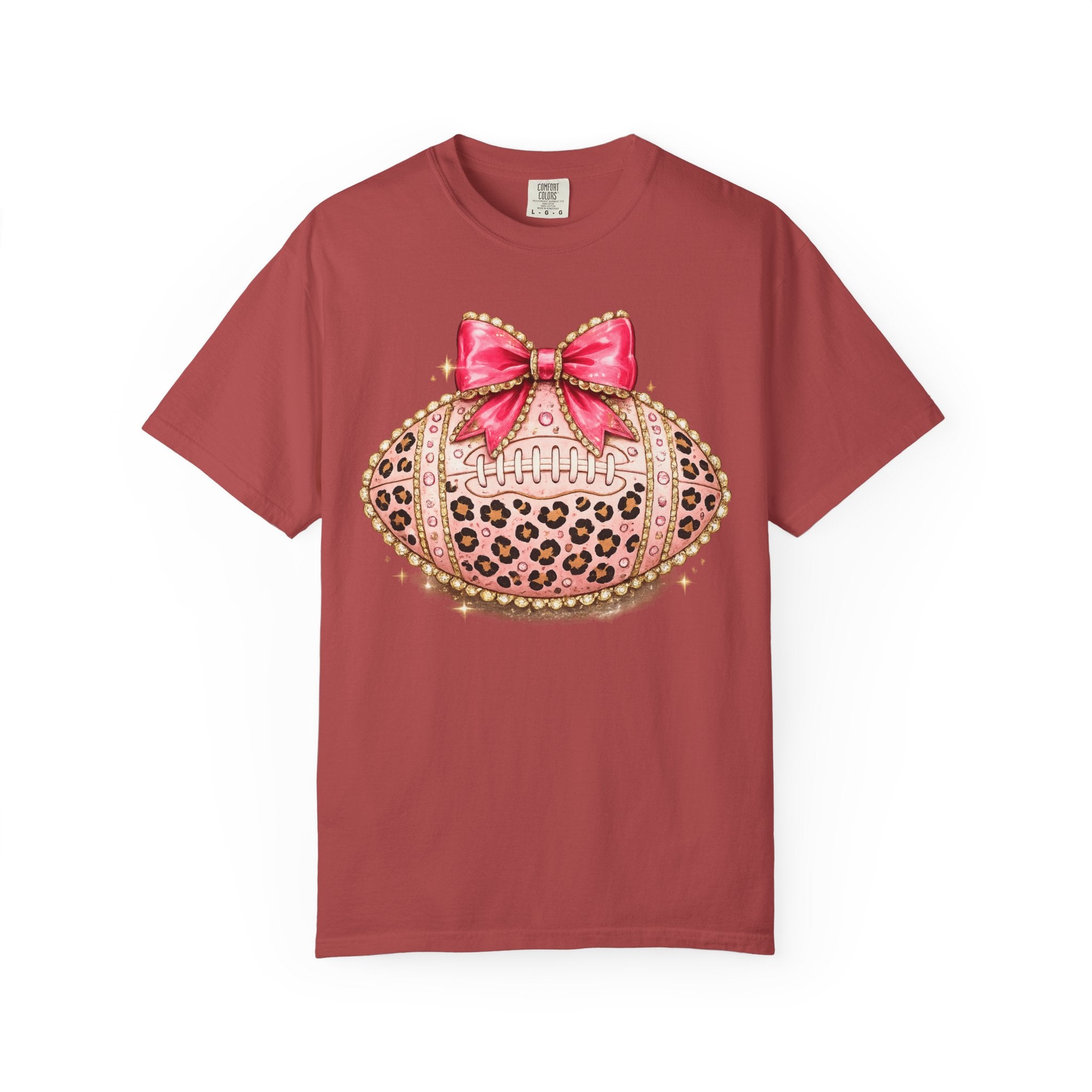 Leopard Print Pink Bow Football T-Shirt