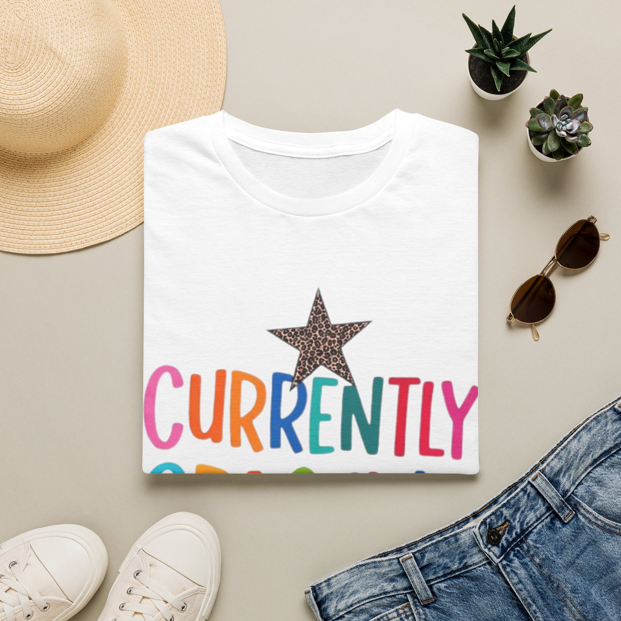 Currently Crashing Out T‑Shirt — Colorful Retro Stars Graphic Tee