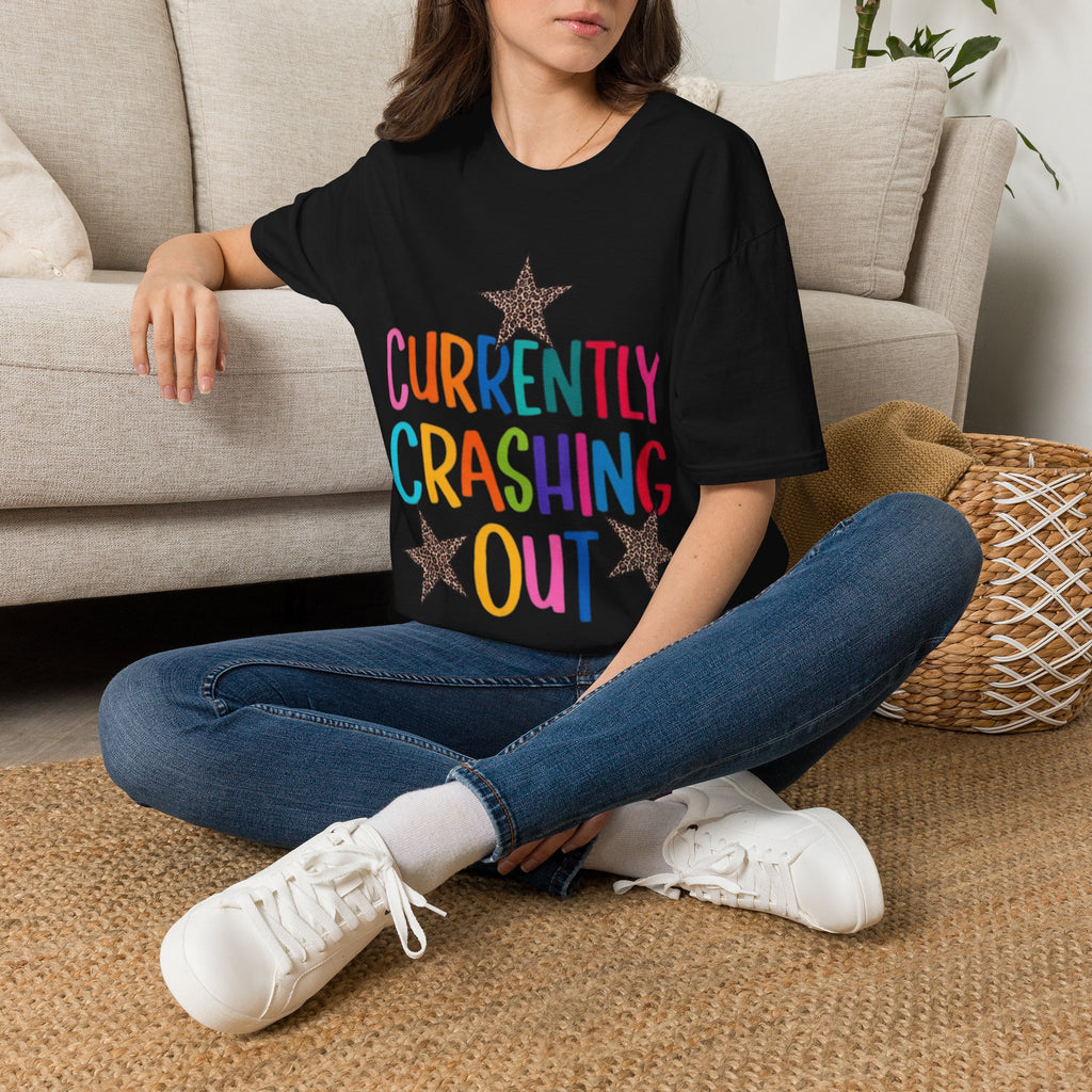 Currently Crashing Out T‑Shirt — Colorful Retro Stars Graphic Tee