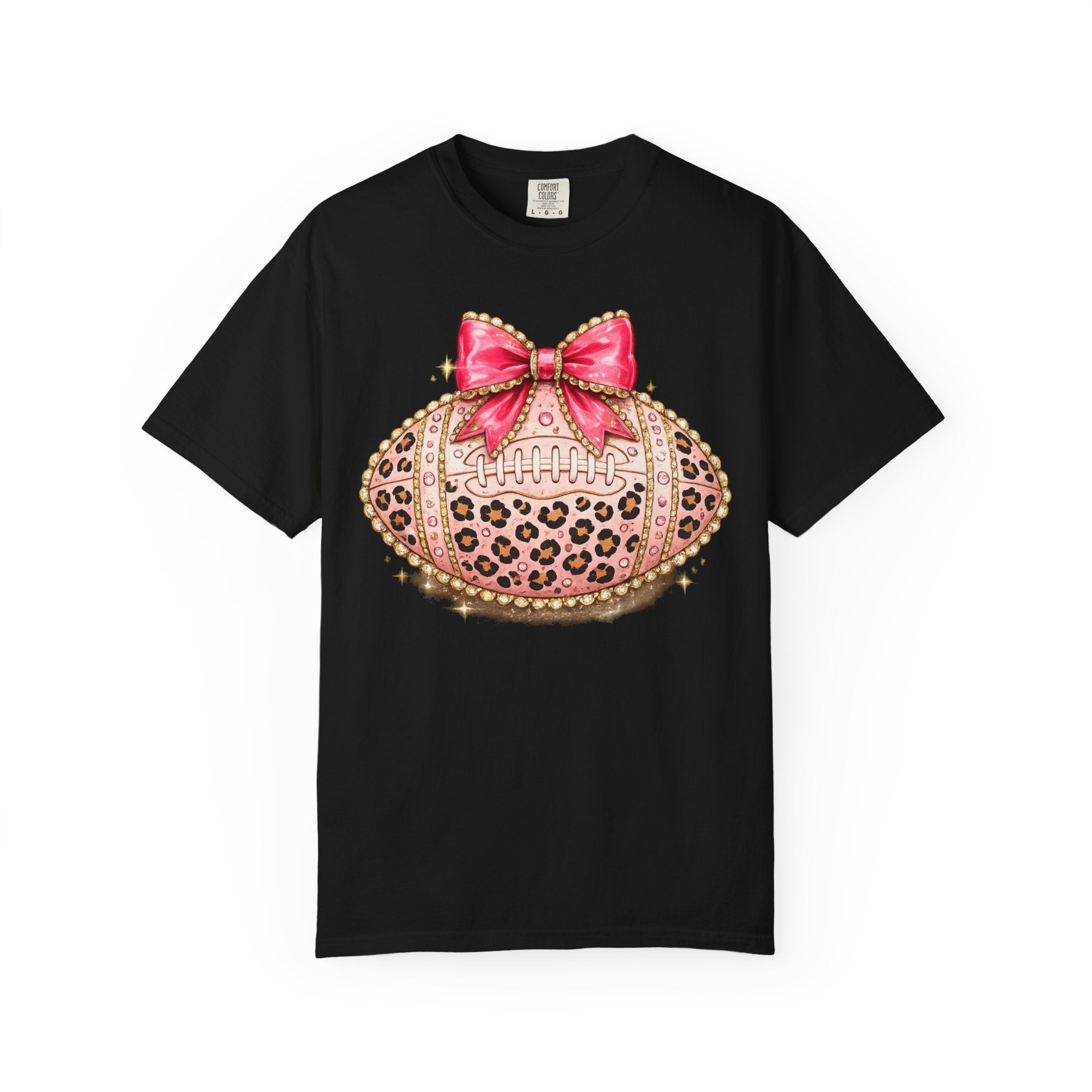 Leopard Print Pink Bow Football T-Shirt