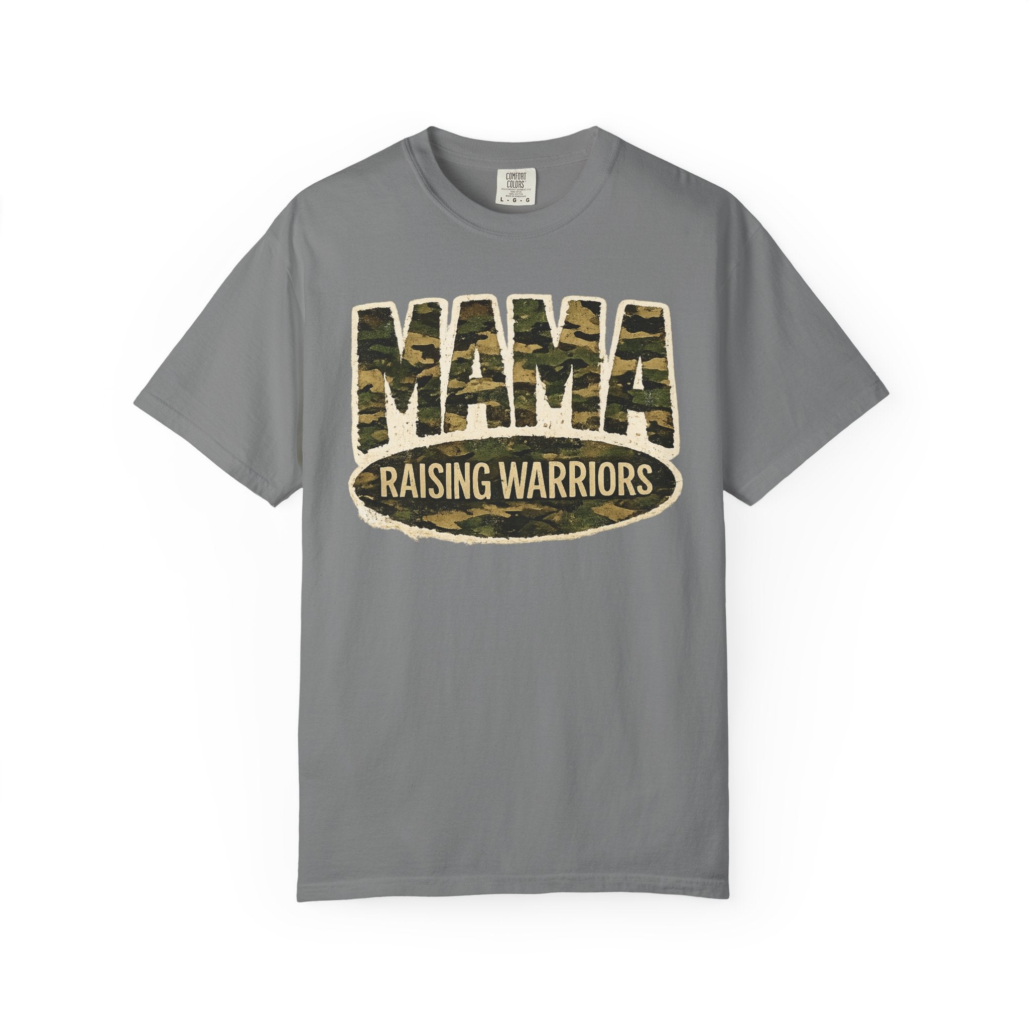 Mama Raising Warriors T-Shirt — Camo Mom Tee for Military & Active Families