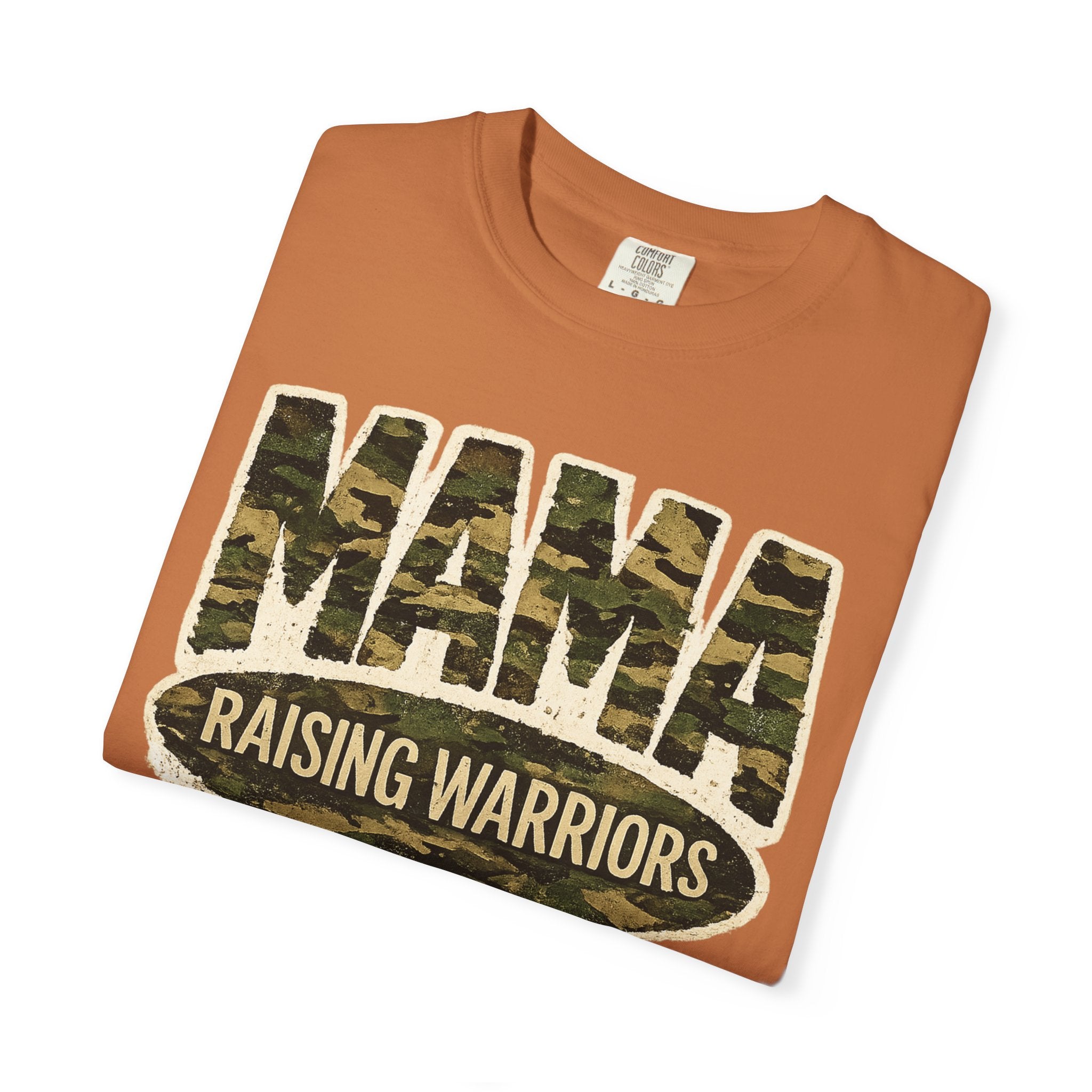 Mama Raising Warriors T-Shirt — Camo Mom Tee for Military & Active Families