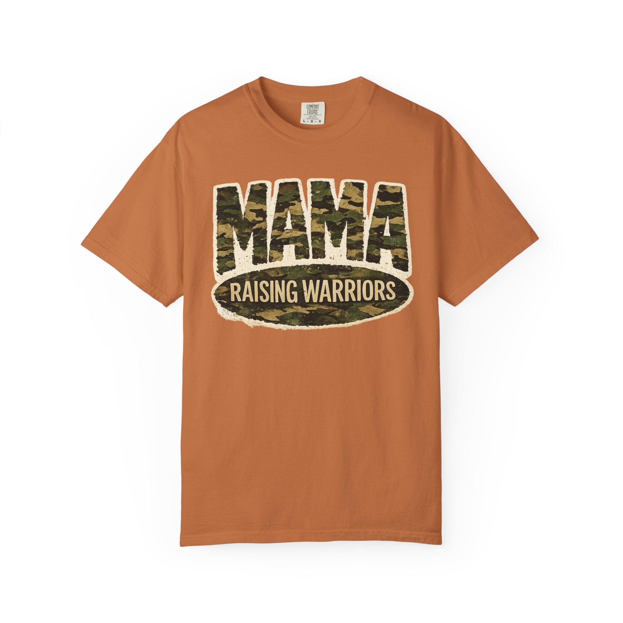 Mama Raising Warriors T-Shirt — Camo Mom Tee for Military & Active Families