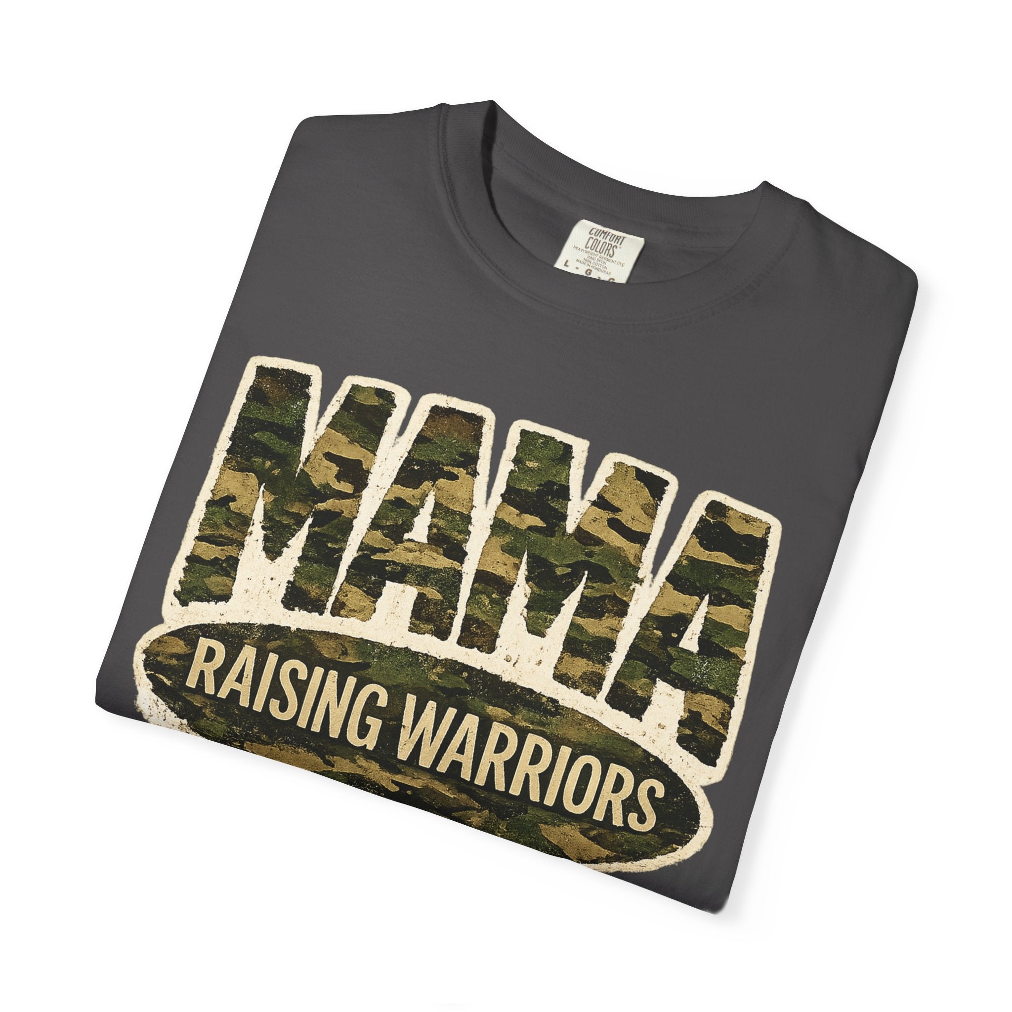 Mama Raising Warriors T-Shirt — Camo Mom Tee for Military & Active Families