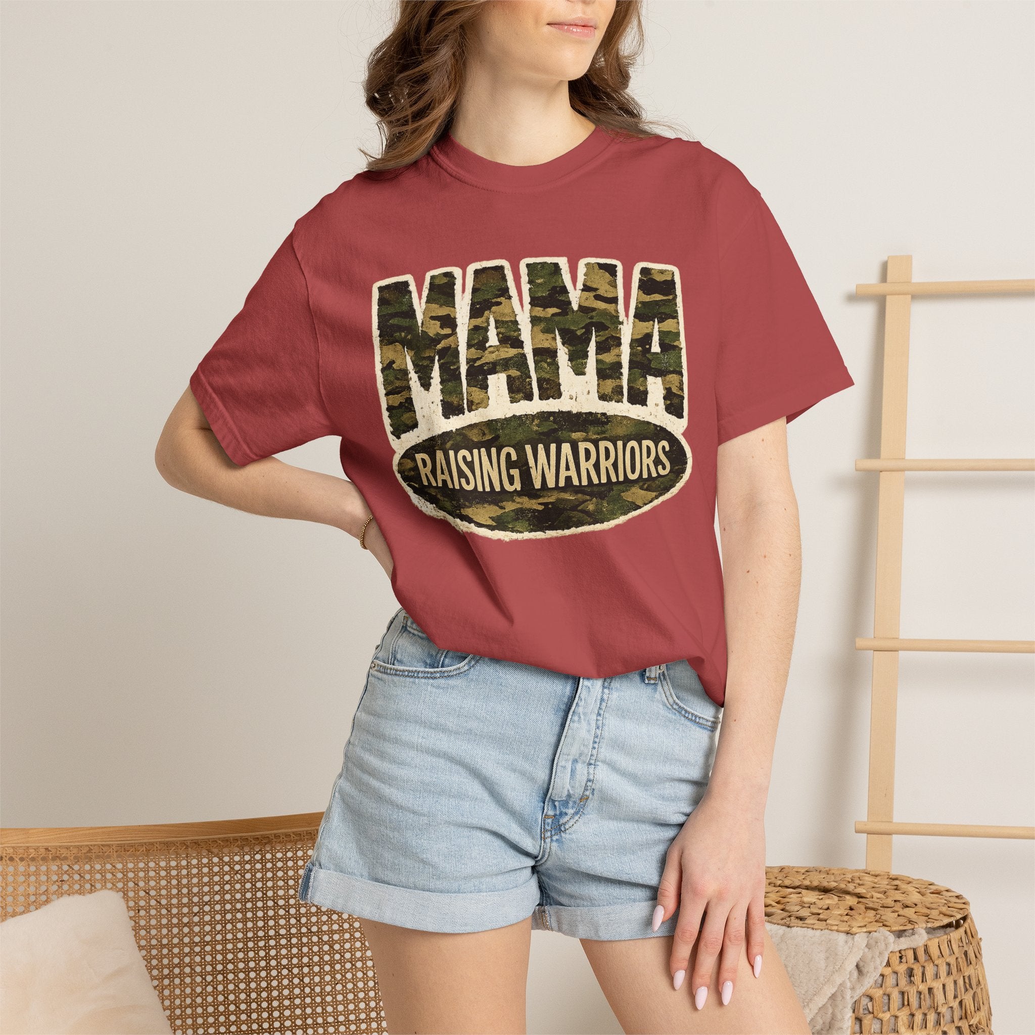 Mama Raising Warriors T-Shirt — Camo Mom Tee for Military & Active Families