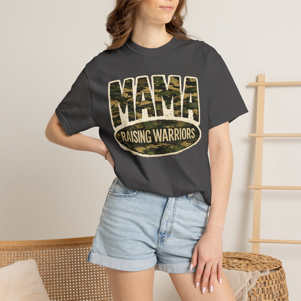 Mama Raising Warriors T-Shirt — Camo Mom Tee for Military & Active Families
