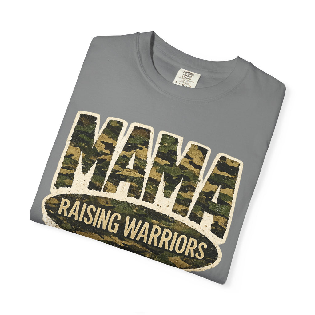 Mama Raising Warriors T-Shirt — Camo Mom Tee for Military & Active Families
