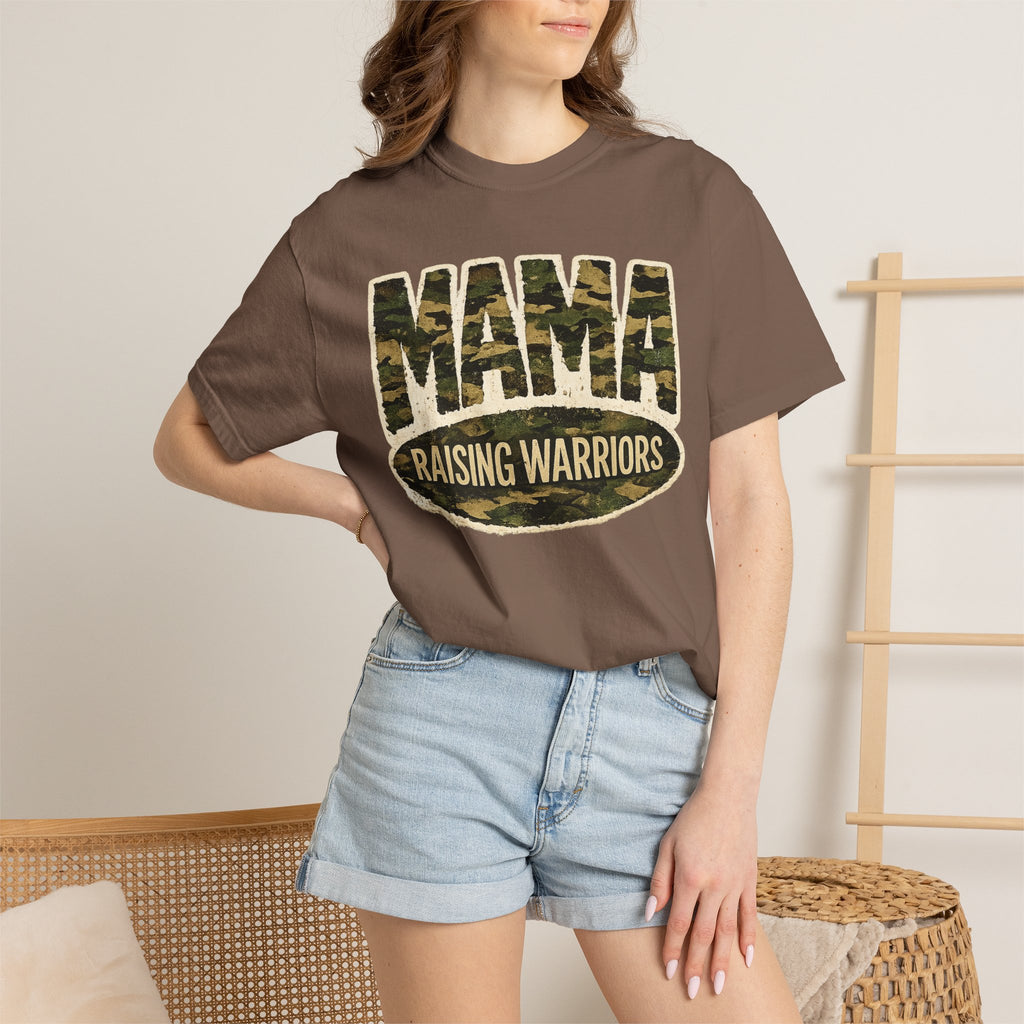 Mama Raising Warriors T-Shirt — Camo Mom Tee for Military & Active Families