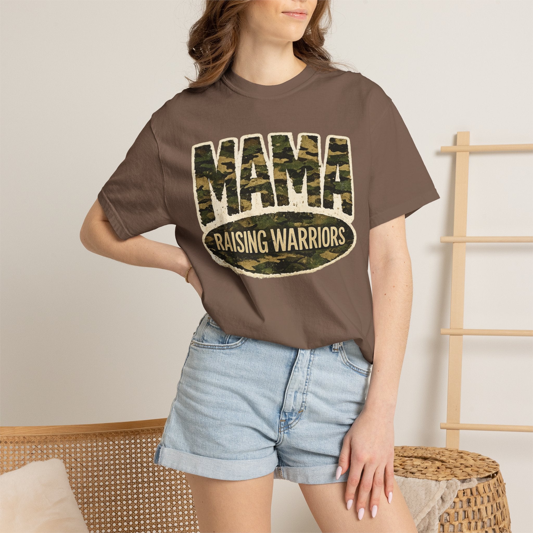 Mama Raising Warriors T-Shirt — Camo Mom Tee for Military & Active Families