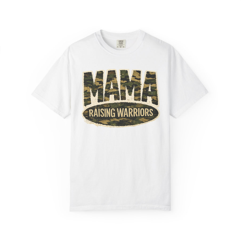 Mama Raising Warriors T-Shirt — Camo Mom Tee for Military & Active Families