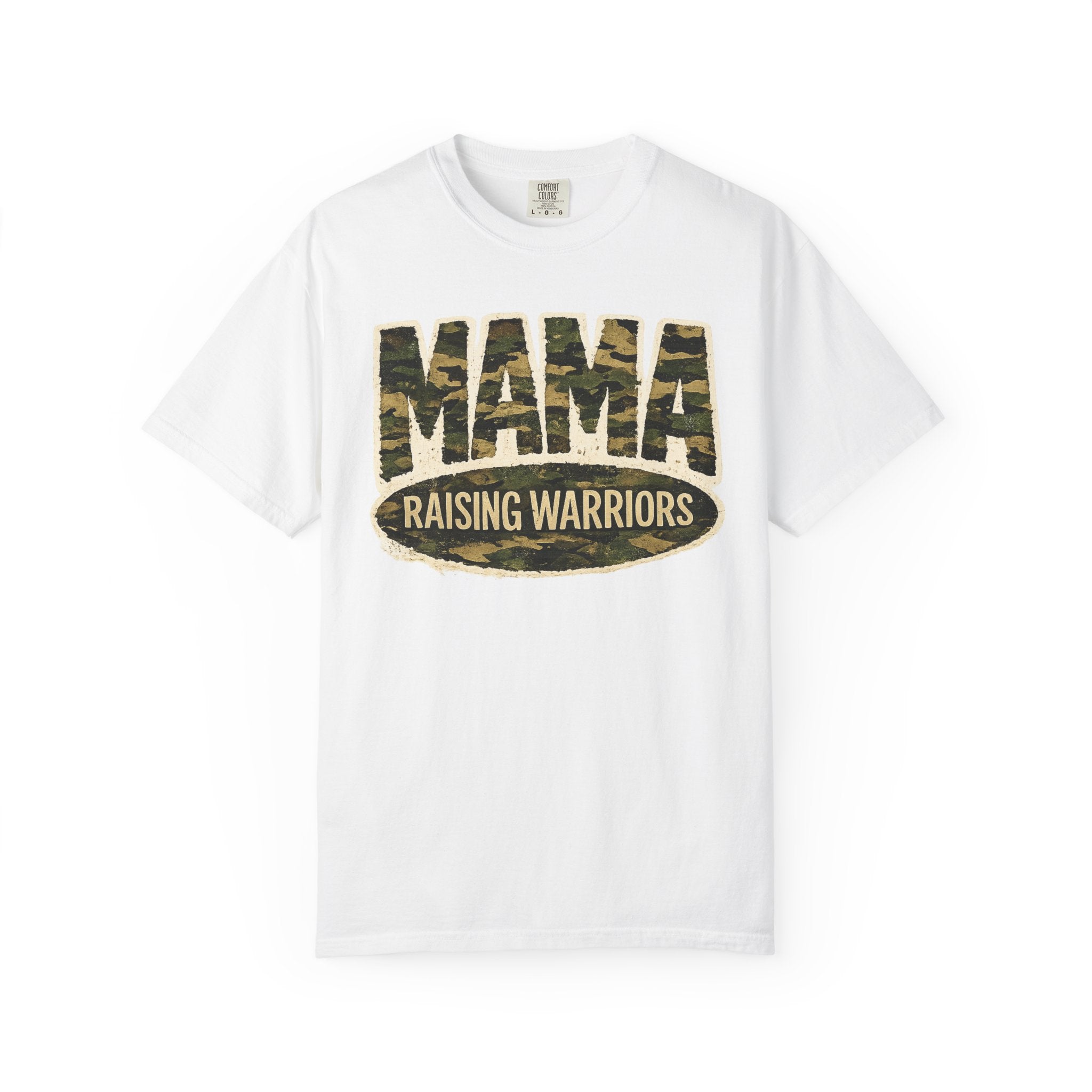 Mama Raising Warriors T-Shirt — Camo Mom Tee for Military & Active Families