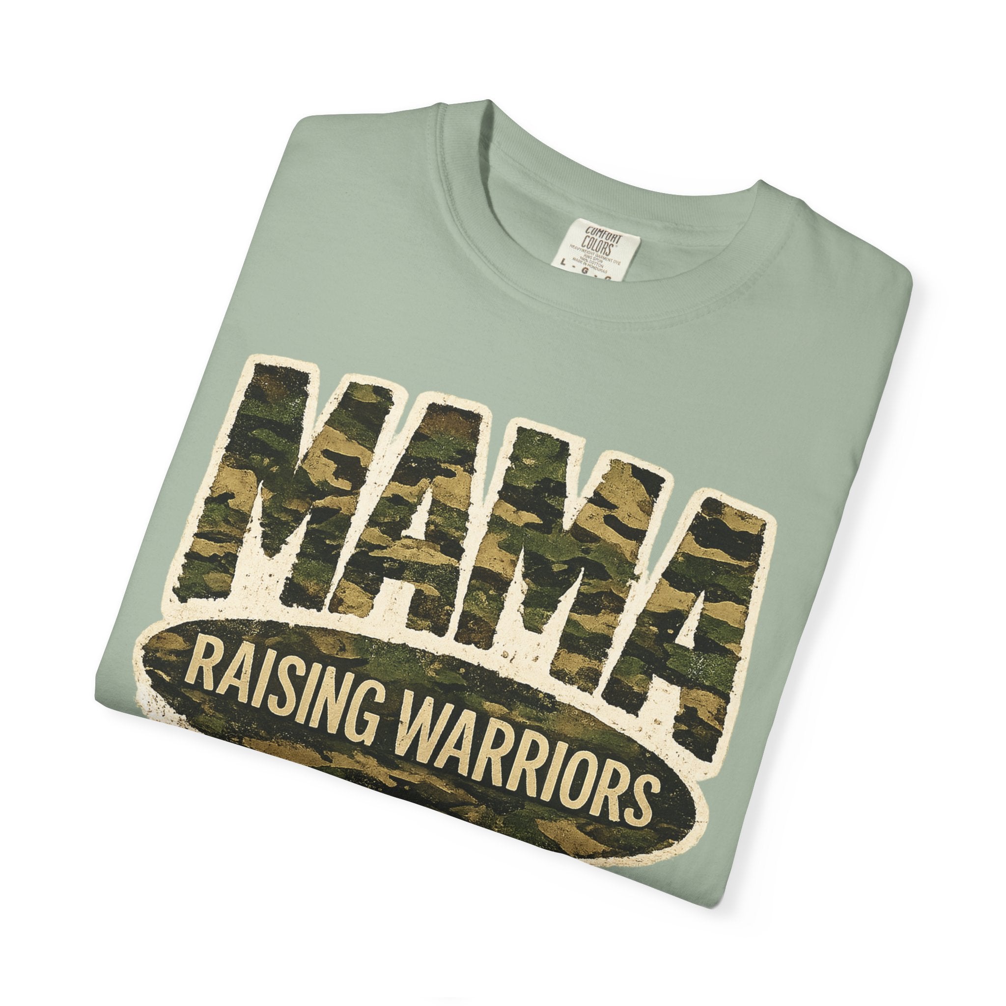 Mama Raising Warriors T-Shirt — Camo Mom Tee for Military & Active Families